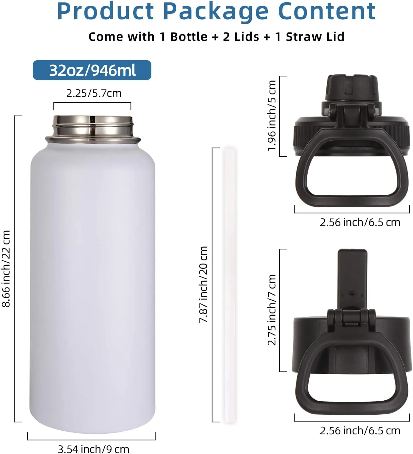 Volhoply 32 oz Insulated Water Bottles Bulk 8 Pack with Straw Lid & Spout Lid,Stainless Steel Sports Water Bottle,Double Wall Vacuum Cups,Leakproof Wide Mouth Metal Flask for Hiking,Camping(Mix,8)