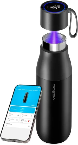 vsitoo Self-Cleaning Water Bottle, 15oz Insulated Stainless Steel BPA-Free Smart Water Bottle, Touch Screen APP Control & Auto-Cleaning, Thermal Flask for Travel, Black