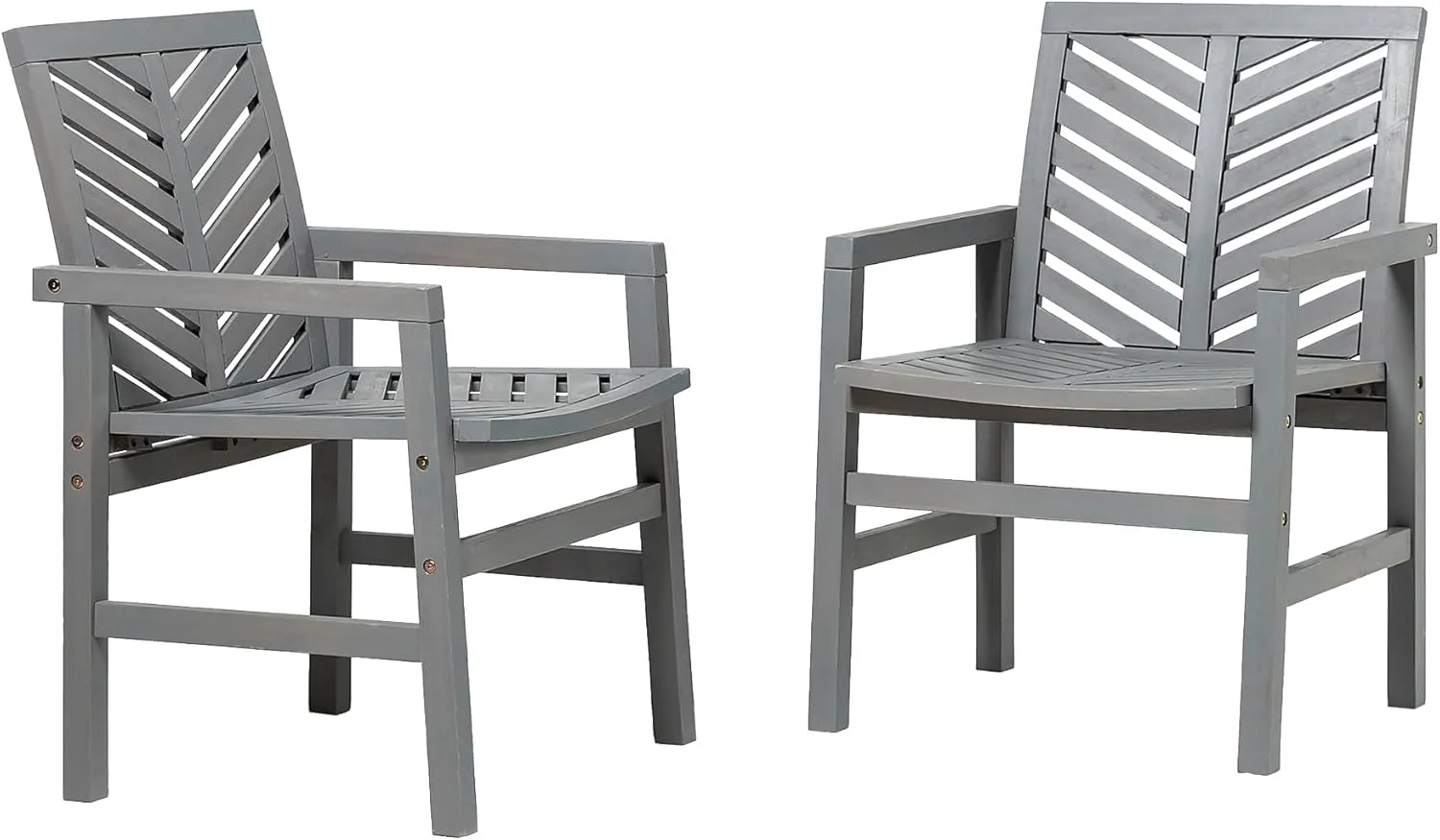 Walker Edison 2 Piece Outdoor Patio Chevron Wood Chair Set All Weather Backyard Conversation Garden Poolside Balcony, Set of 2, Grey
