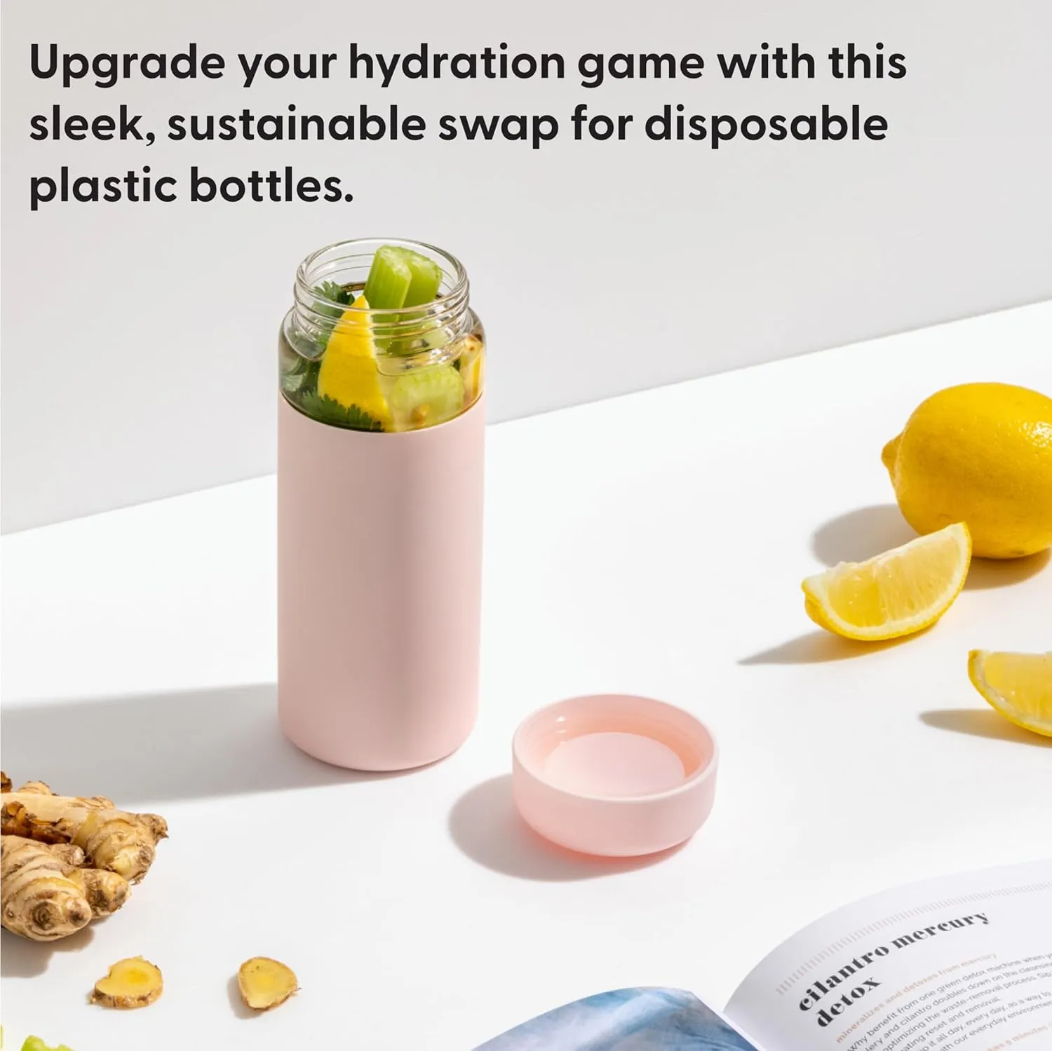 W&P Porter Glass Wide Mouth Bottle w/ Protective Silicone Sleeve | Charcoal 16 Ounces | On-the-Go | Reusable Bottle | Portable and Lightweight | Dishwasher Safe