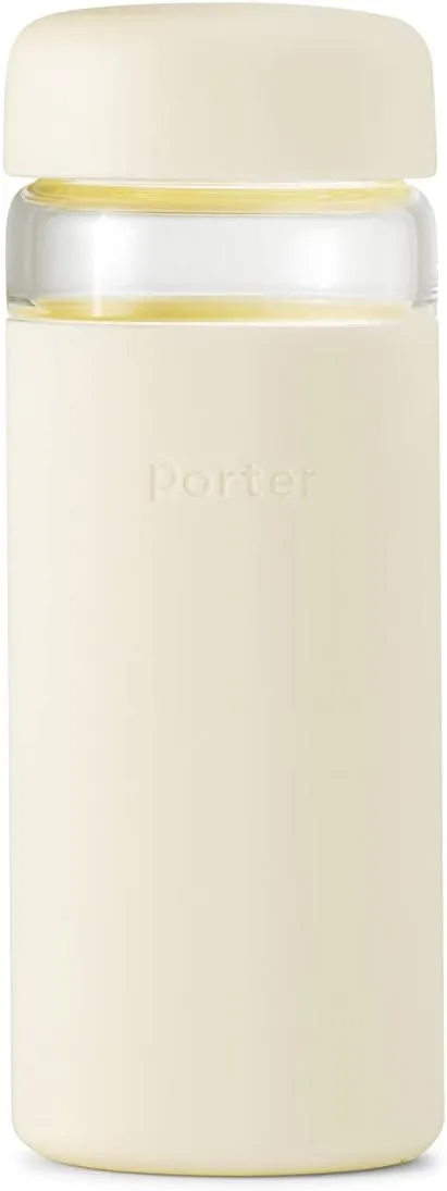 W&P Porter Glass Wide Mouth Bottle w/ Protective Silicone Sleeve | Cream 16 Ounces | On-the-Go |Reusable Bottle | Portable and Lightweight | Dishwasher Safe