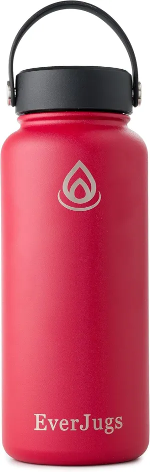 Water Bottle - 32 Oz, Wide Mouth, Premium Stainless Steel Bottle with Grip Cap, Double Walled Vacuum Insulated, Thermo Mug, Metal Flask, Leak Proof, Eco-Friendly