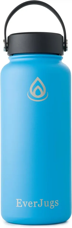 Water Bottle - 32 Oz, Wide Mouth, Premium Stainless Steel Bottle with Grip Cap, Double Walled Vacuum Insulated, Thermo Mug, Metal Flask, Leak Proof, Eco-Friendly