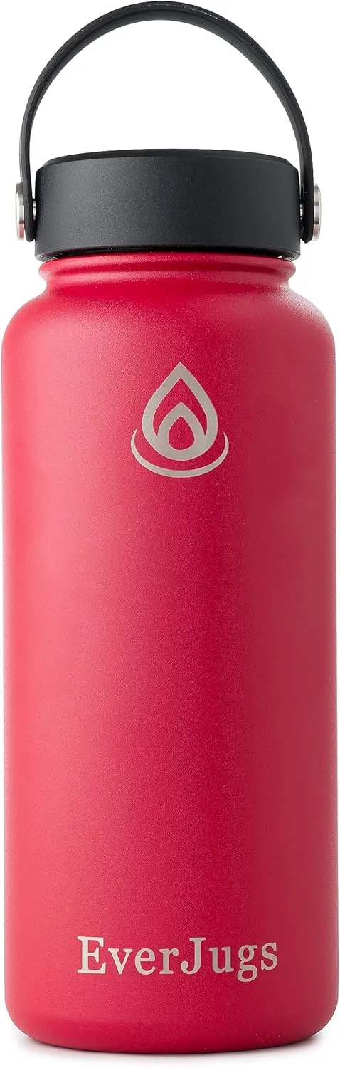Water Bottle - 32 Oz, Wide Mouth, Premium Stainless Steel Bottle with Grip Cap, Double Walled Vacuum Insulated, Thermo Mug, Metal Flask, Leak Proof, Eco-Friendly