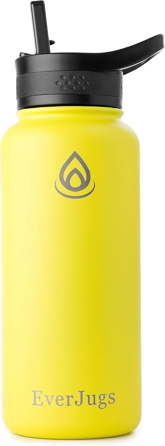 Water Bottle - 32 Oz, Wide Mouth, Premium Stainless Steel Bottle with Straw Lid, Double Walled Vacuum Insulated, Thermo Mug, Metal Flask, Leak Proof, Eco-Friendly