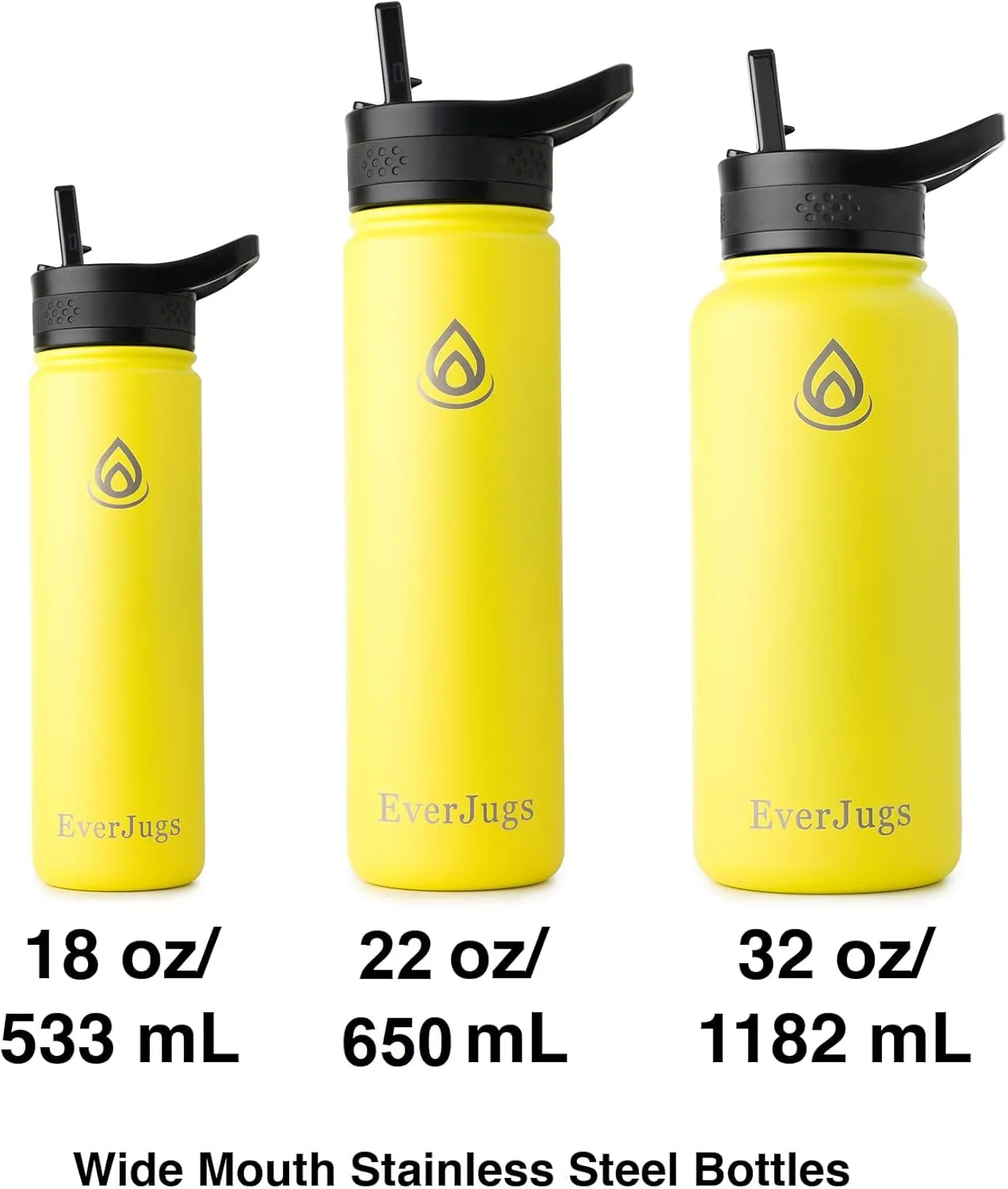 Water Bottle - 32 Oz, Wide Mouth, Premium Stainless Steel Bottle with Straw Lid, Double Walled Vacuum Insulated, Thermo Mug, Metal Flask, Leak Proof, Eco-Friendly