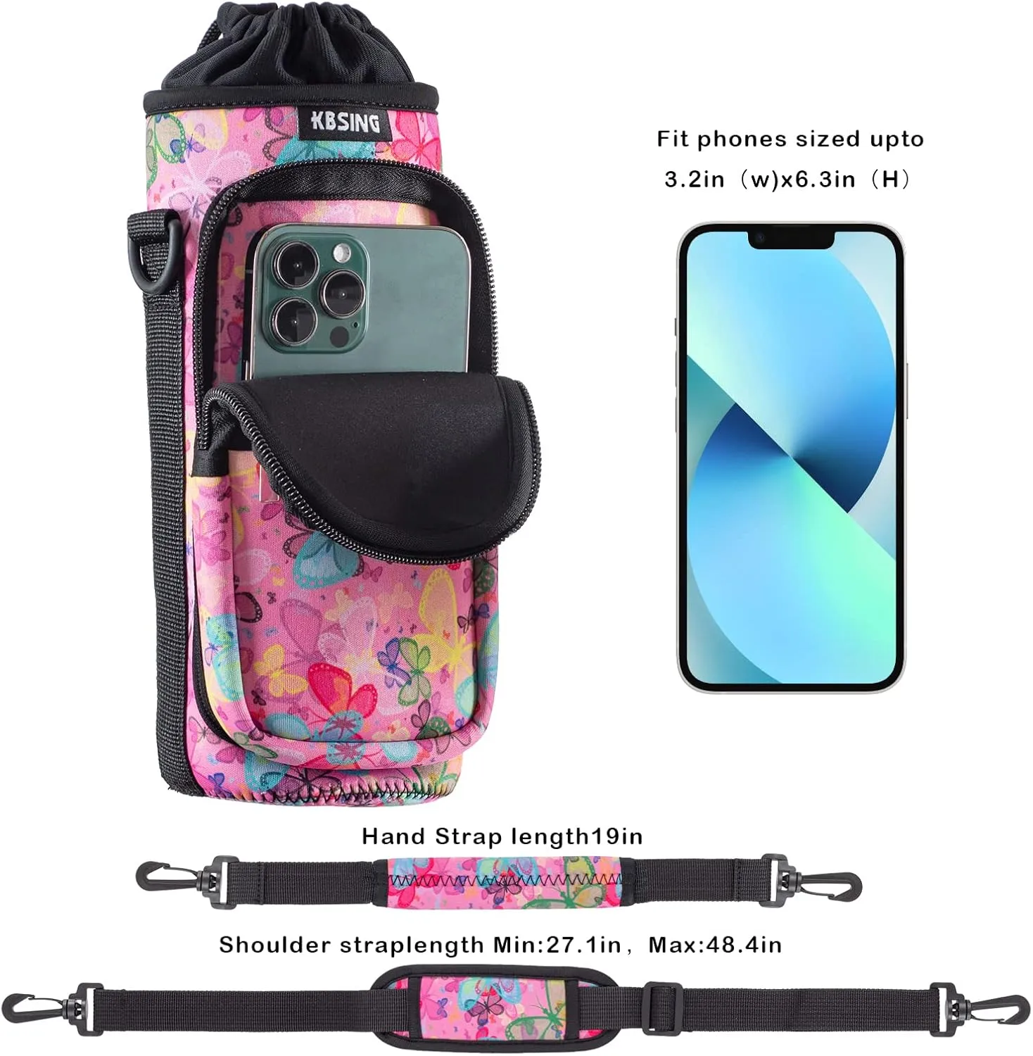 Water Bottle Carrier Holder Sling Bag Sleeve 25oz 32oz Crossbody Water Bottle Case Cover with Strap Pockets for Men/Women Walking Hiking Camping (32 oz, BS32-07)