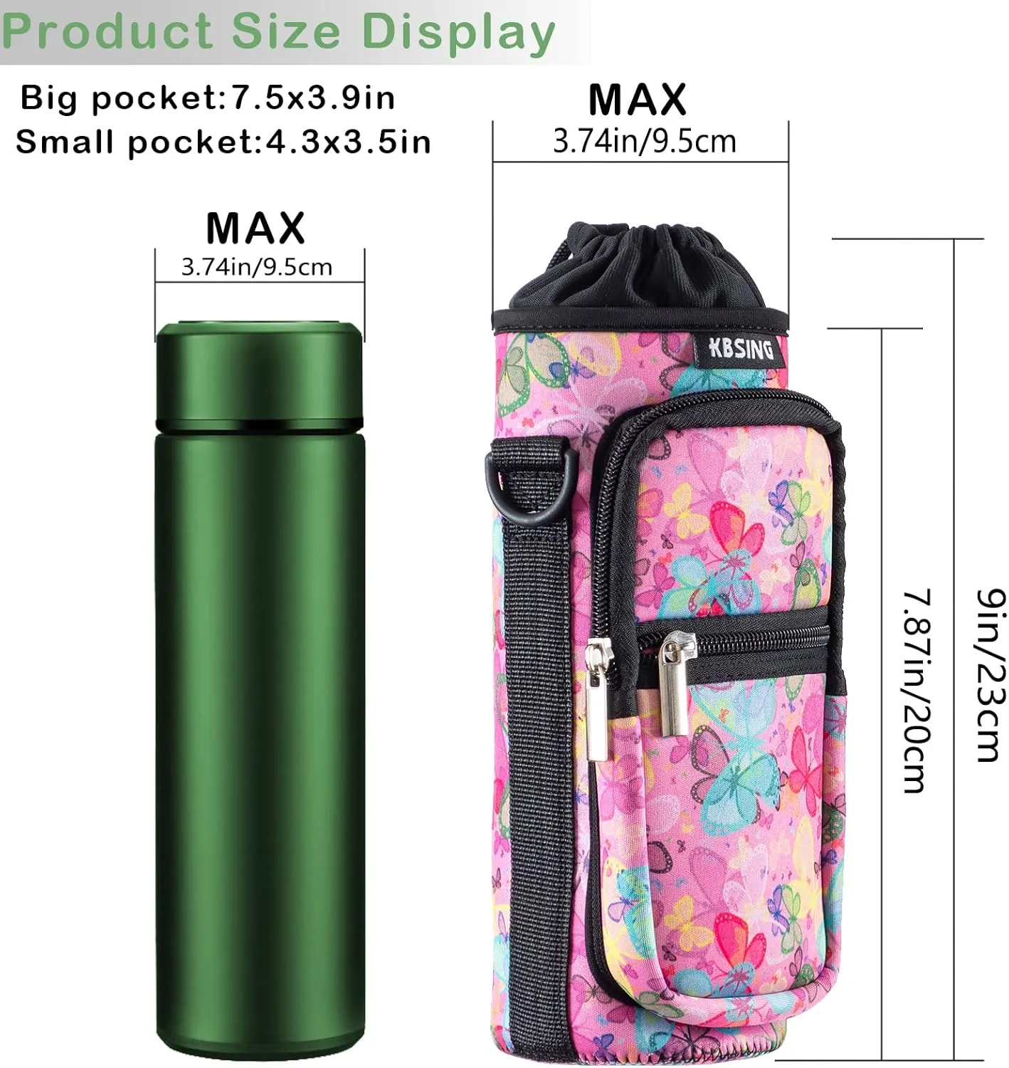 Water Bottle Carrier Holder Sling Bag Sleeve 25oz 32oz Crossbody Water Bottle Case Cover with Strap Pockets for Men/Women Walking Hiking Camping (32 oz, BS32-07)