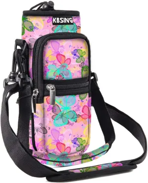 Water Bottle Carrier Holder Sling Bag Sleeve 25oz 32oz Crossbody Water Bottle Case Cover with Strap Pockets for Men/Women Walking Hiking Camping (32 oz, BS32-07)