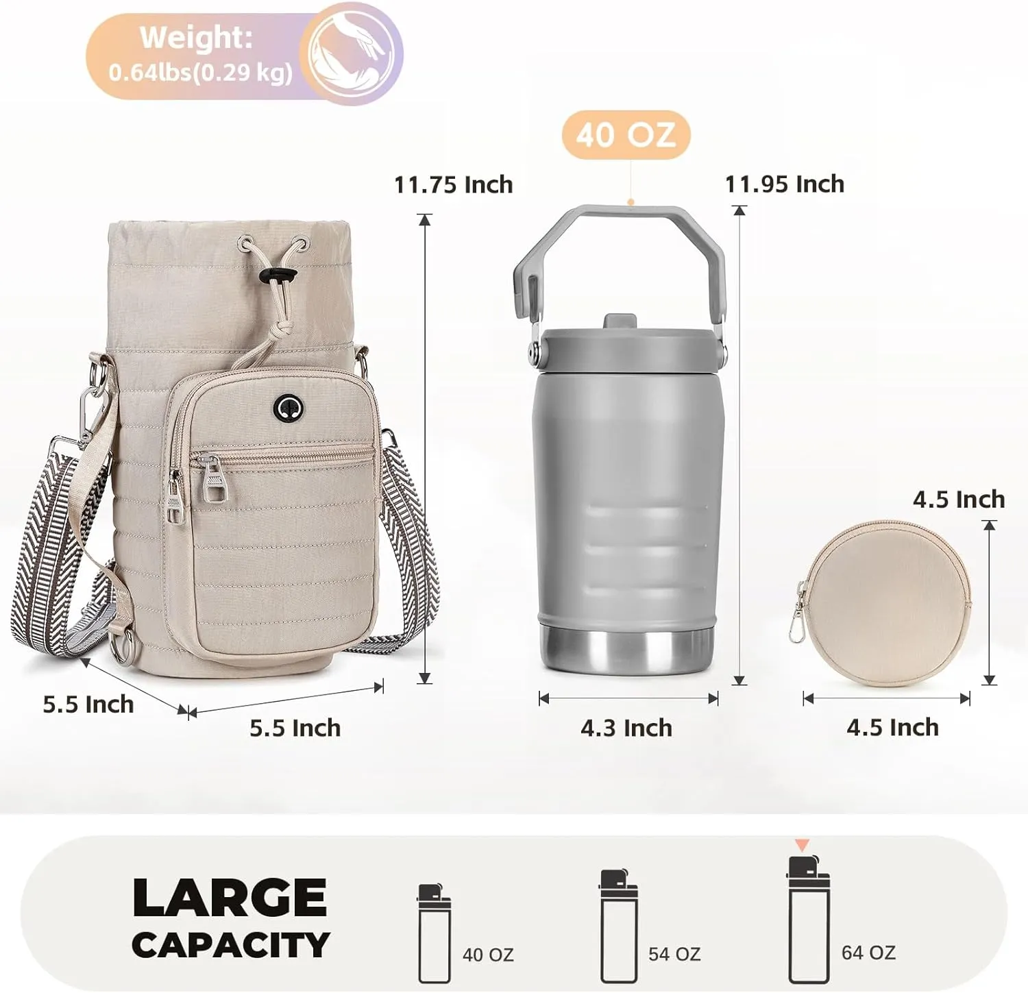 Water Bottle Carrier with Strap Water Bottle Holder with Strap Water Bottle Carrier Bag, Water Bottle Bag with Phone Pocket for Walking, Hiking, Cycling
