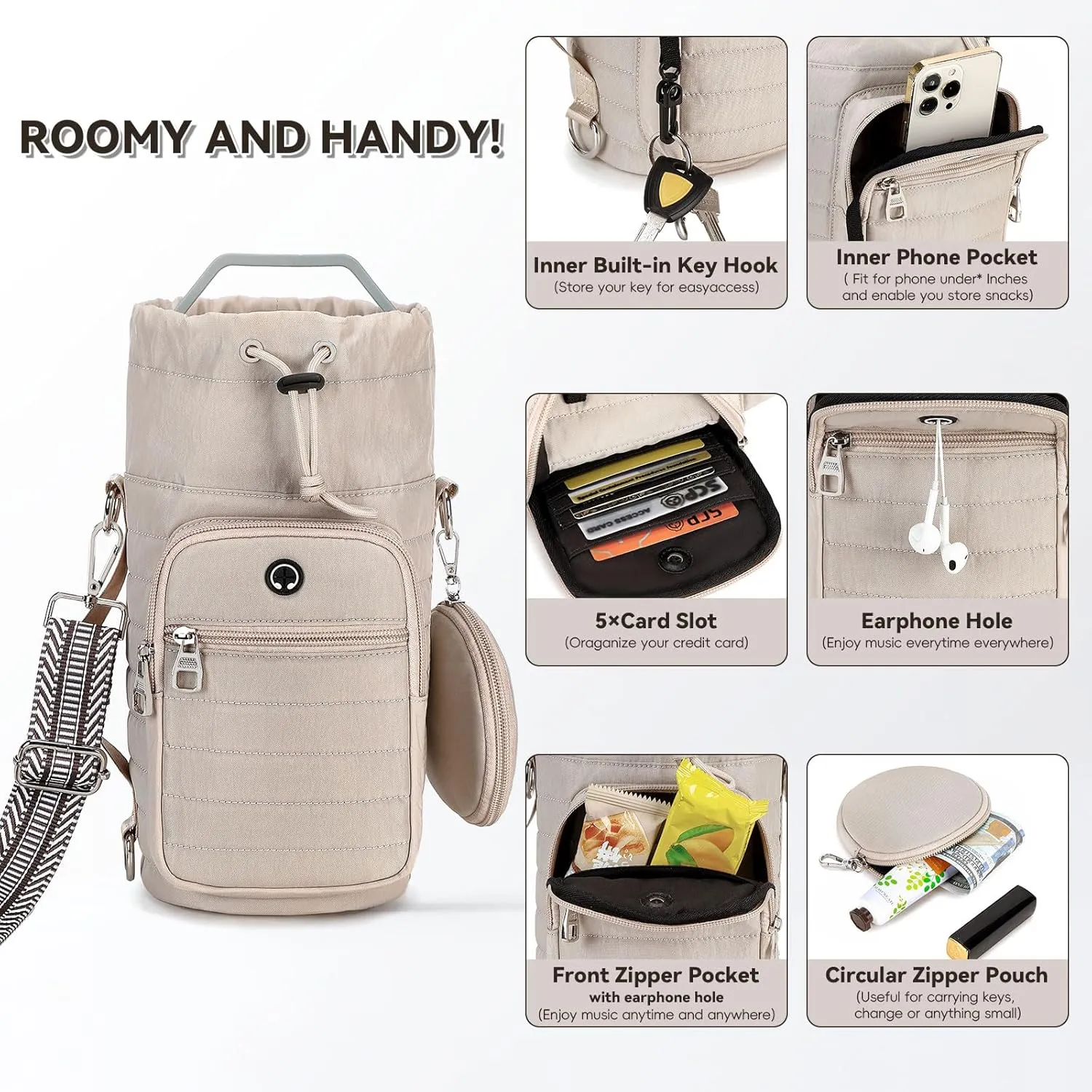 Water Bottle Carrier with Strap Water Bottle Holder with Strap Water Bottle Carrier Bag, Water Bottle Bag with Phone Pocket for Walking, Hiking, Cycling