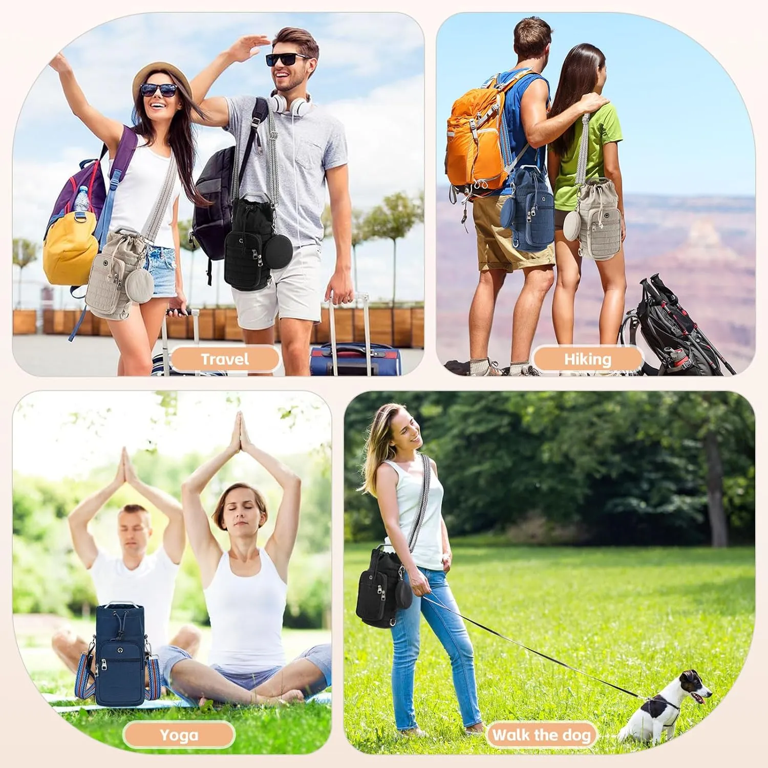 Water Bottle Carrier with Strap Water Bottle Holder with Strap Water Bottle Carrier Bag, Water Bottle Bag with Phone Pocket for Walking, Hiking, Cycling