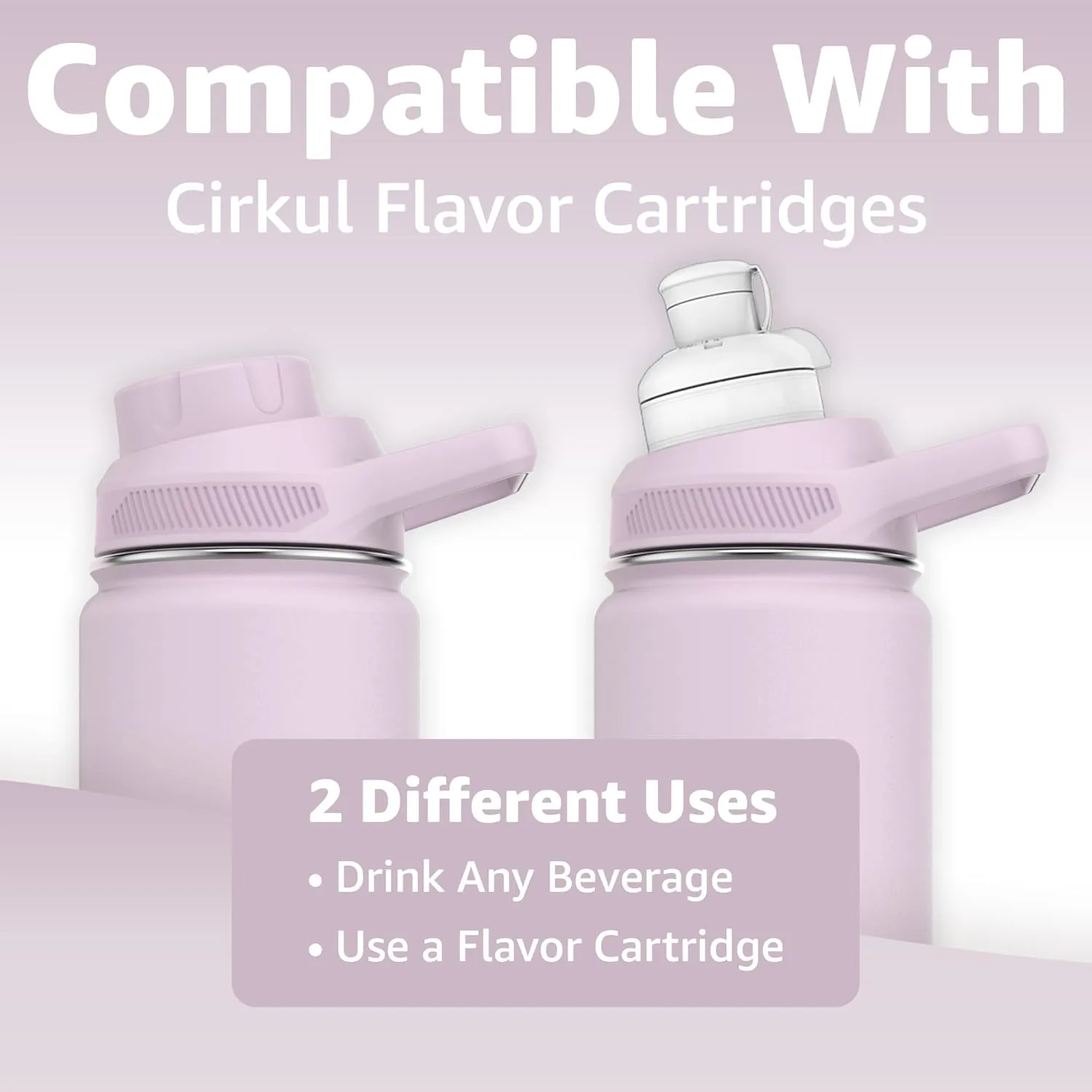 Water Bottle | Compatible With Popular Flavor Cartridges | BPA Free, Leak Proof, Double-Walled Vacuum Insulated Stainless Steel, and Dishwasher Safe | Cold for 24 Hours (Lavender, 12oz)