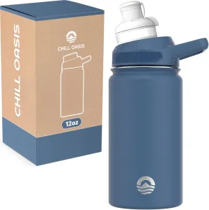 Water Bottle | Compatible With Popular Flavor Cartridges | BPA Free, Leak Proof, Double-Walled Vacuum Insulated Stainless Steel, and Dishwasher Safe | Cold for 24 Hours (Navy, 12oz)