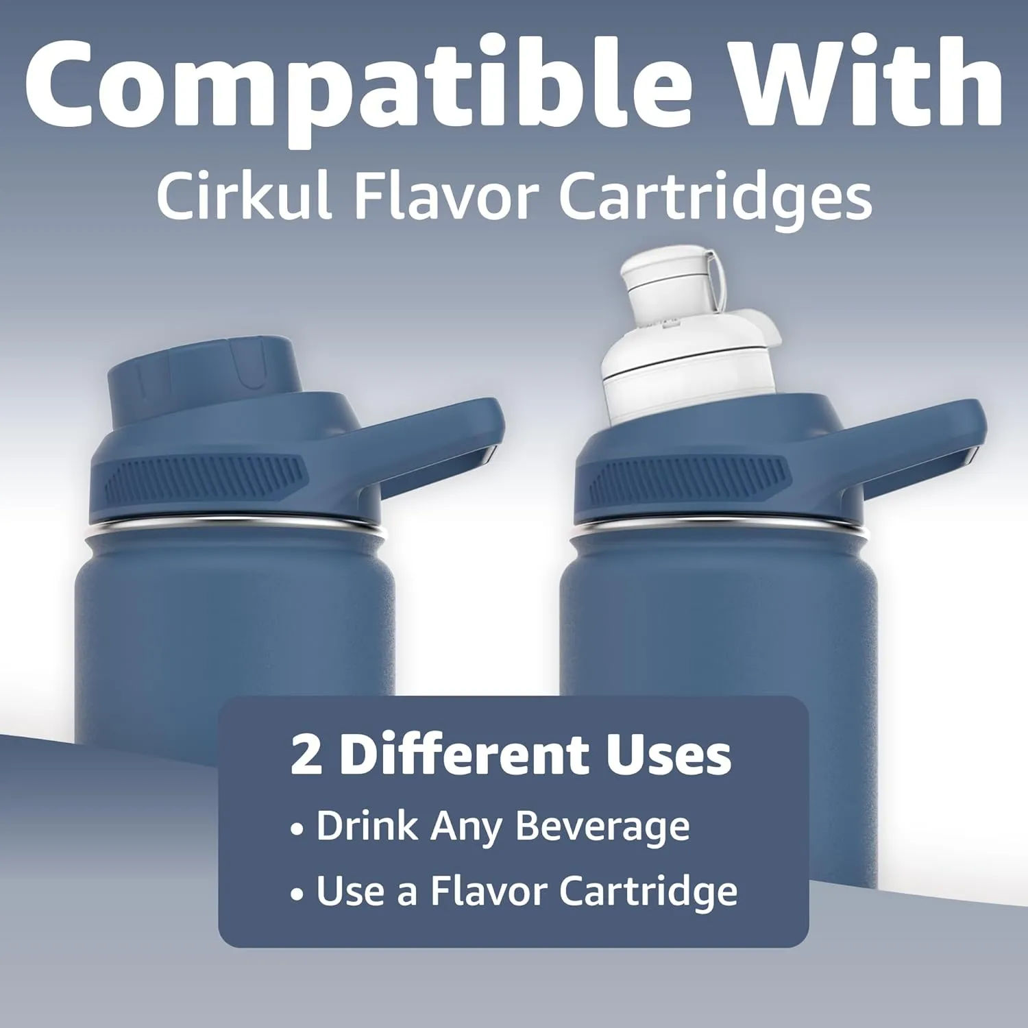 Water Bottle | Compatible With Popular Flavor Cartridges | BPA Free, Leak Proof, Double-Walled Vacuum Insulated Stainless Steel, and Dishwasher Safe | Cold for 24 Hours (Navy, 12oz)