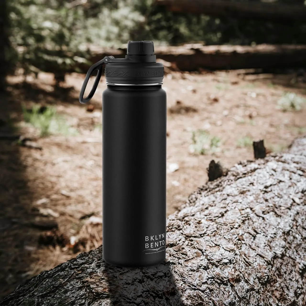 Water Bottle Stainless Steel Double Wall with 3 Leak-Proof Lids - Chug, Straw & Coffee Lid | Keeps Drinks Cold for 24 Hours and Hot for 12 Hours | BPA-Free Wide Mouth Metal Vacuum Flask (Black (24oz)
