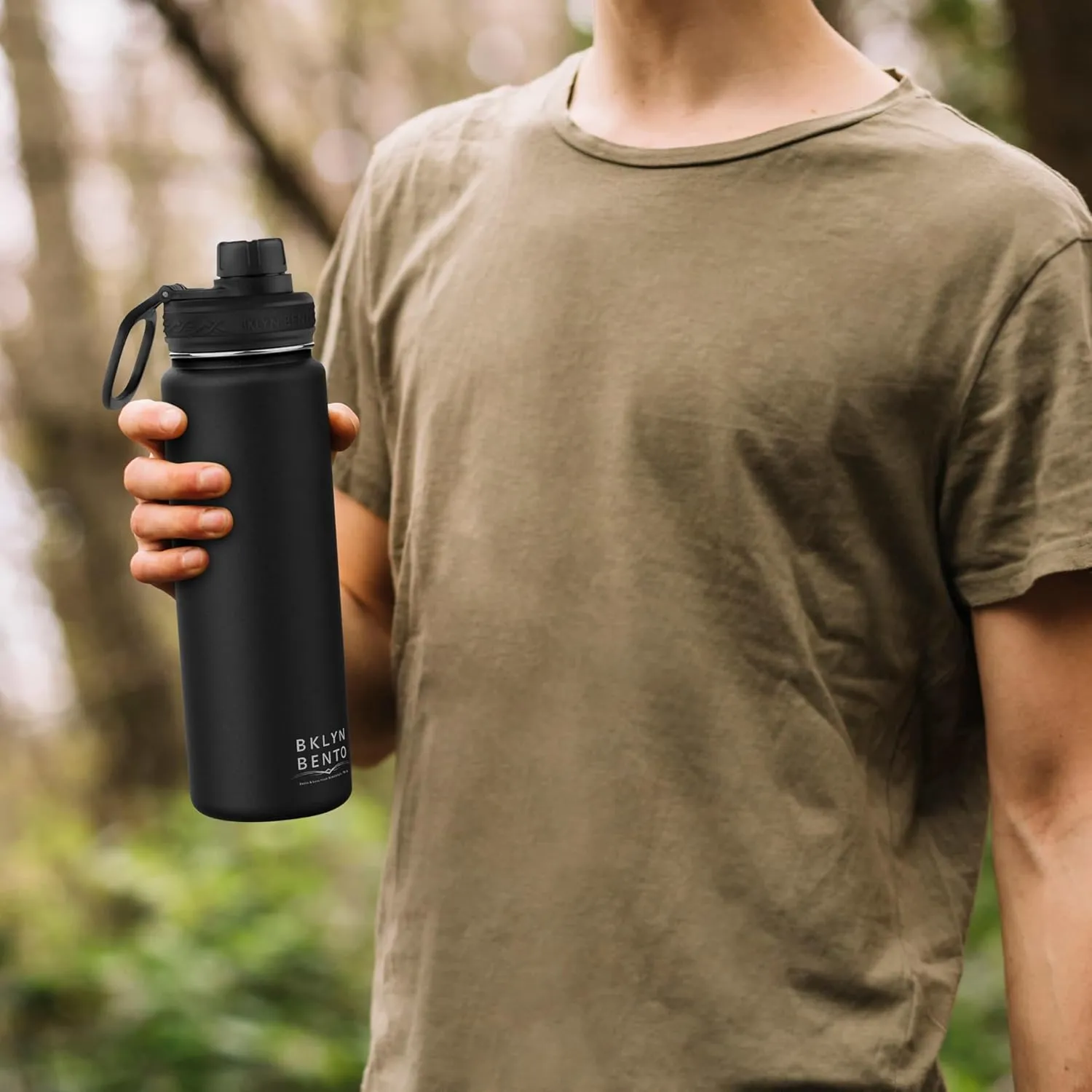Water Bottle Stainless Steel Double Wall with 3 Leak-Proof Lids - Chug, Straw & Coffee Lid | Keeps Drinks Cold for 24 Hours and Hot for 12 Hours | BPA-Free Wide Mouth Metal Vacuum Flask (Black (24oz)
