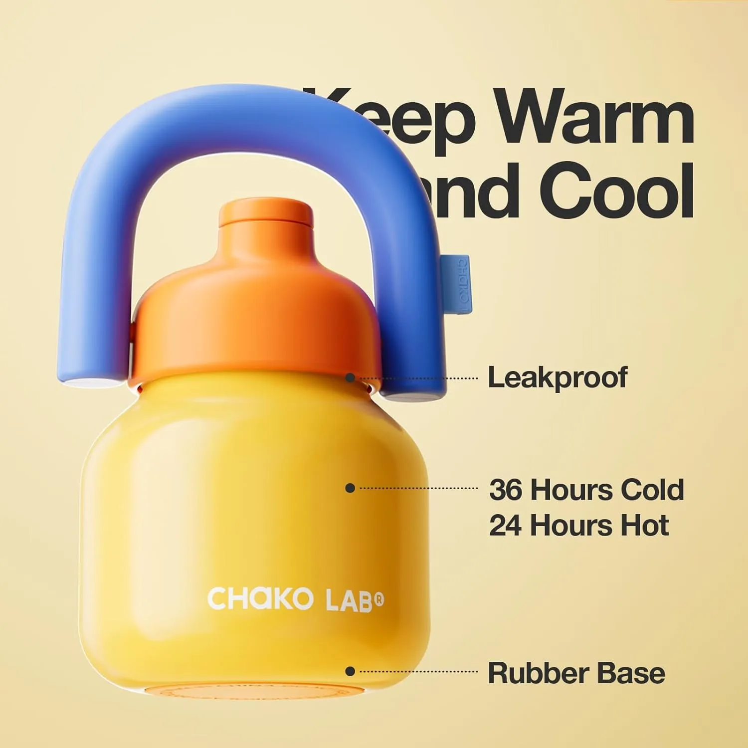 Water Bottle with Straw and Carry Handle | Wide Mouth vacuum insulated stainless steel Metal Thermos Bottles | Reusable, leak-proof and BPA-free | 33oz(Yellow and blue)