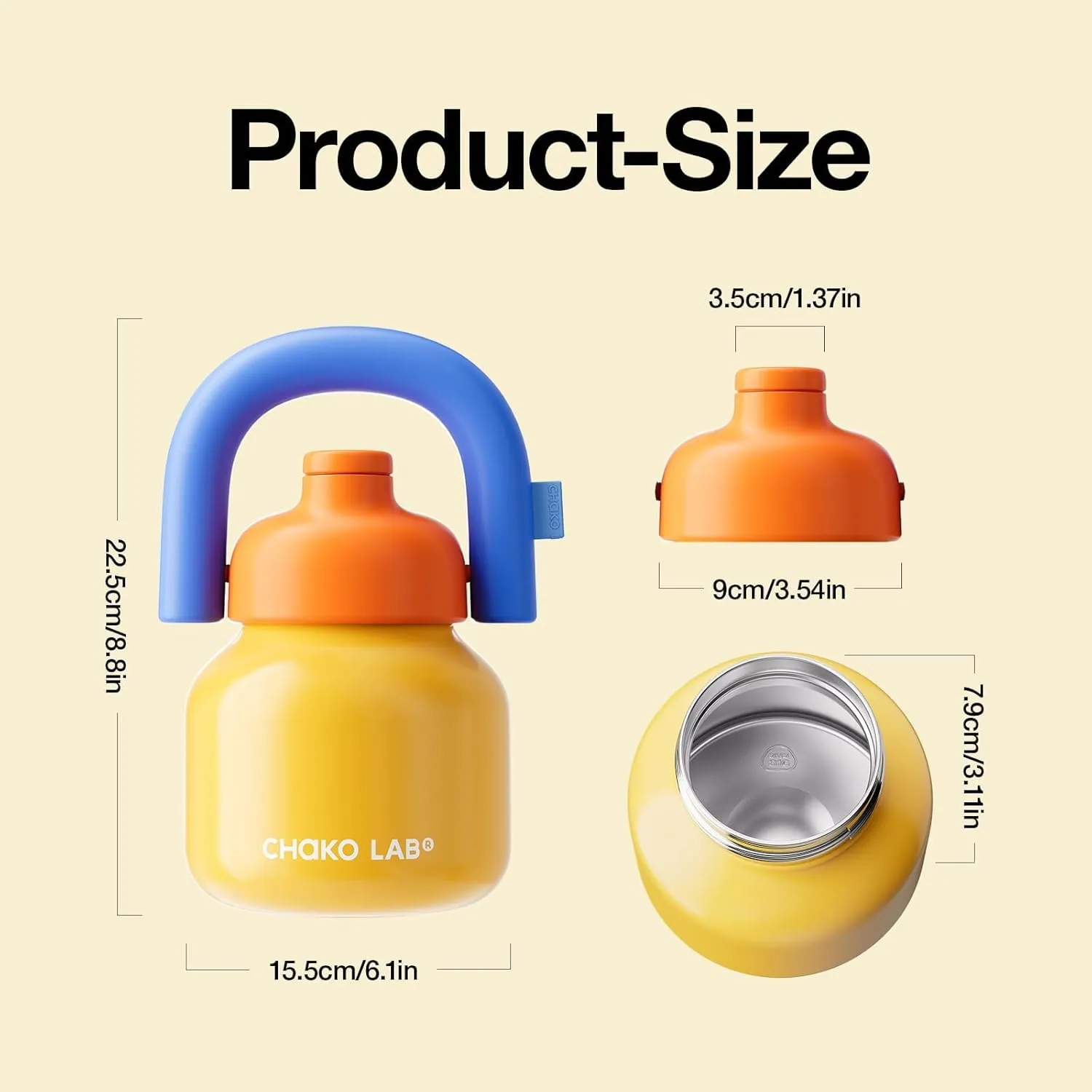 Water Bottle with Straw and Carry Handle | Wide Mouth vacuum insulated stainless steel Metal Thermos Bottles | Reusable, leak-proof and BPA-free | 33oz(Yellow and blue)