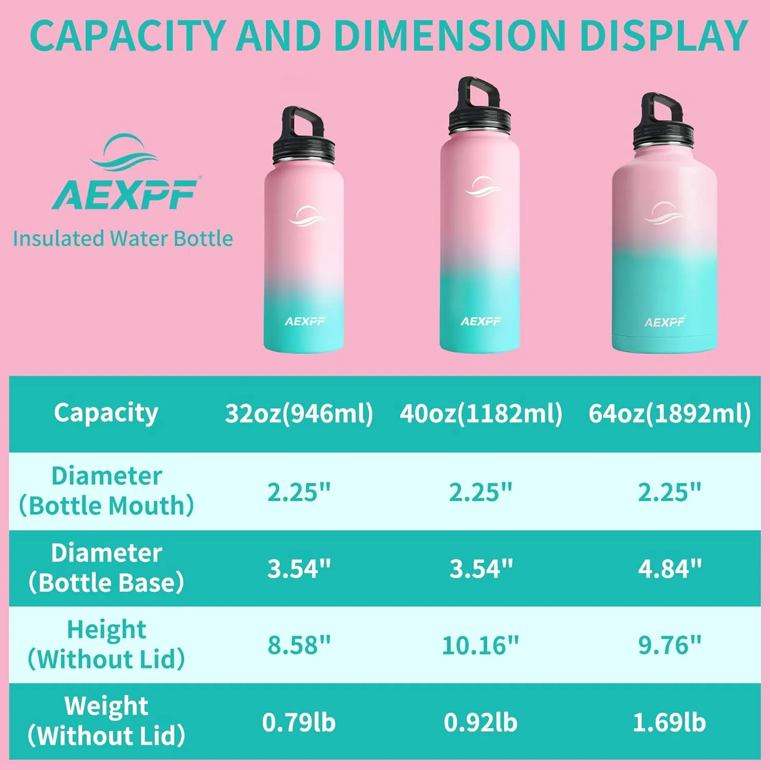 Water Flask with Straw, Wide Mouth Half Gallon Water Bottle with Sleeve, Reusable Leak Proof Large Water Jugs for Drinking, 64 oz Insulated Water Bottle for Gym Camping, Bubble Gum