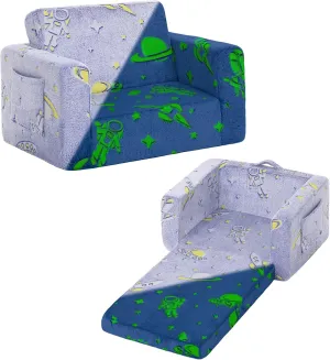 Welnow 2-in-1 Kids Sofa Chair, Glow in The Dark Convertible Toddler Chair Flip Out Children Sofa Chair Folding Kids Play Sofa with Side Pockets & Removable Cover Armrest Chair for Girl or Boy