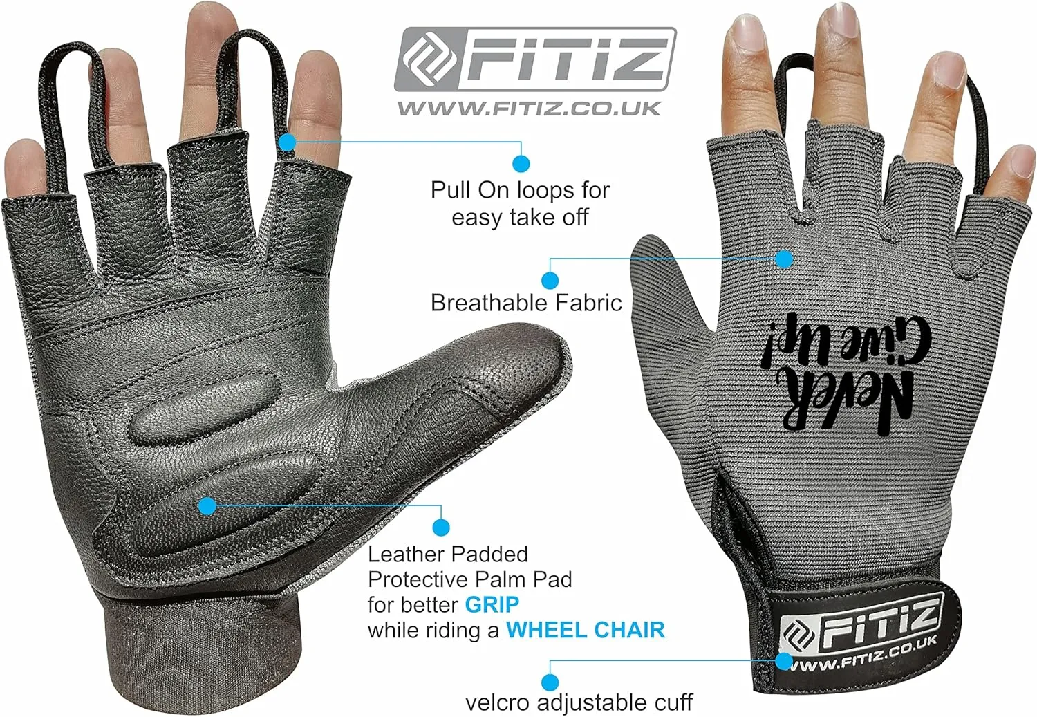 Wheelchair Gloves Real Leather Palm Gloves Mobility Padded Gloves Breathable, Fingerless Bike Gloves with Anti-Slip Grip Lightweight Cycling Gloves