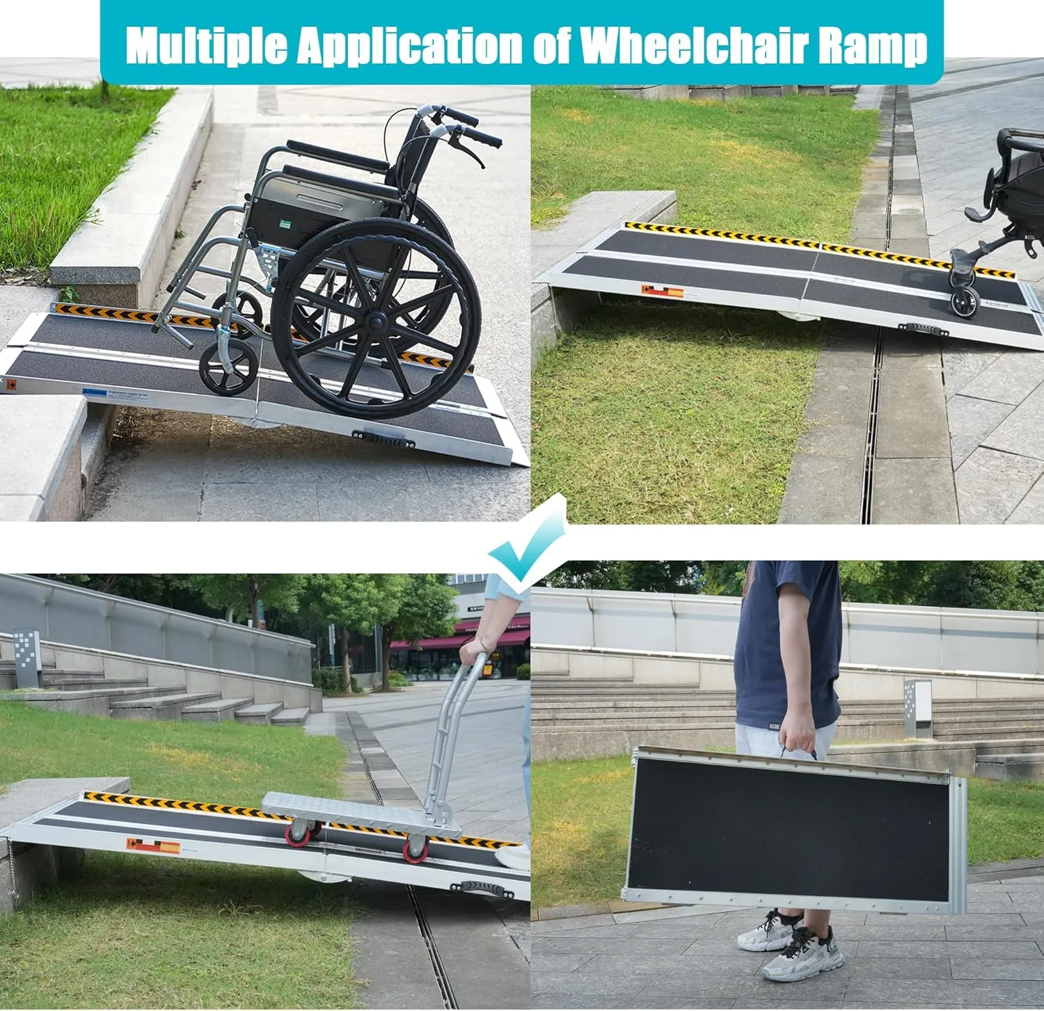 Wheelchair Ramp 6ft, Non-Skid Aluminum Folding Ramps for Wheelchairs for Home Steps, 800 LBS Capacity Handicap Wheel Chair Ramp for Doorway, Homes, Threshold, Entry, Stairs 72" Lx 29.2" Wx2H