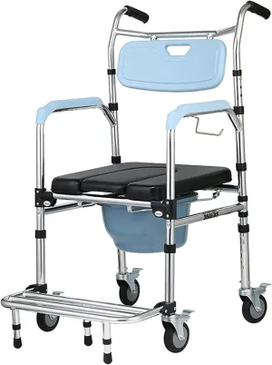 Wheelchair Shower Transport Chair,4 in 1 Multifunctional Aluminum Commode Chair,with Wheeled Toilet Chair,4 Wheel Brakes