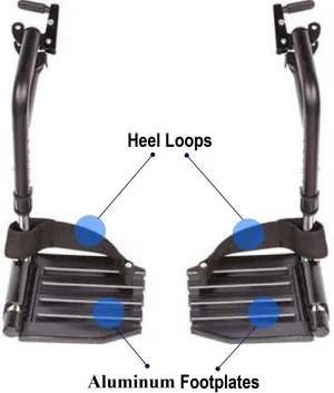 Wheelchair Swingaway Legrest Aluminum Footplates & Heel Loops (Pair) (Black)