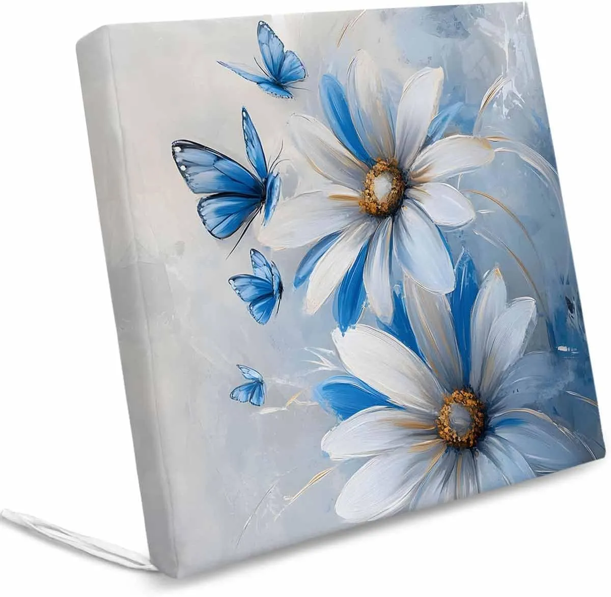 White Blue Flowers Outdoor Cushion Chair Cover Set of 4 - Waterproof Couch Seat Covers, Pastoral Elegant Butterfly Floral Patio Furniture Protector Cushions Slipcovers for Sofa/RV, 22"x20"x4"