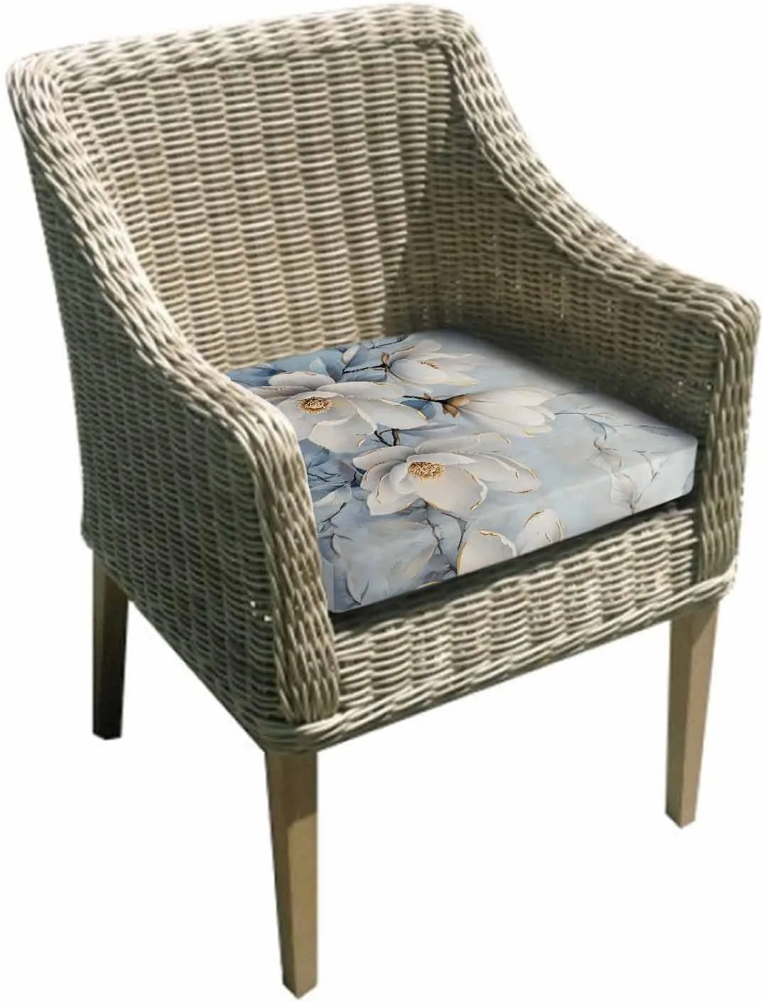 White Floral Outdoor Cushion Chair Cover Set of 4 - Waterproof Couch Seat Covers, Farmhouse Botanical Flowers Branches Patio Furniture Protector Cushions Slipcovers for Sofa/RV, 22"x20"x4"