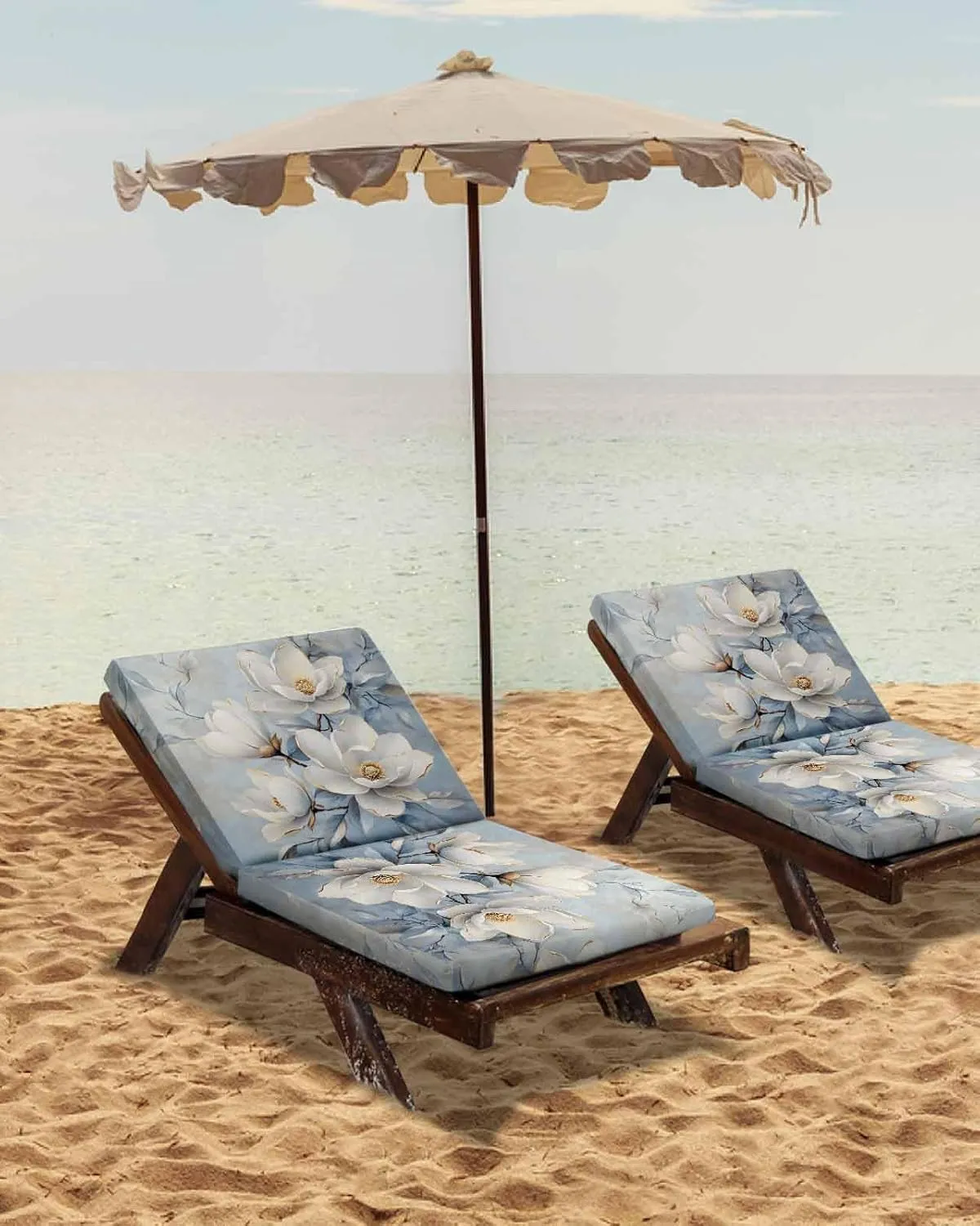 White Floral Outdoor Cushion Chair Cover Set of 4 - Waterproof Couch Seat Covers, Farmhouse Botanical Flowers Branches Patio Furniture Protector Cushions Slipcovers for Sofa/RV, 22"x20"x4"