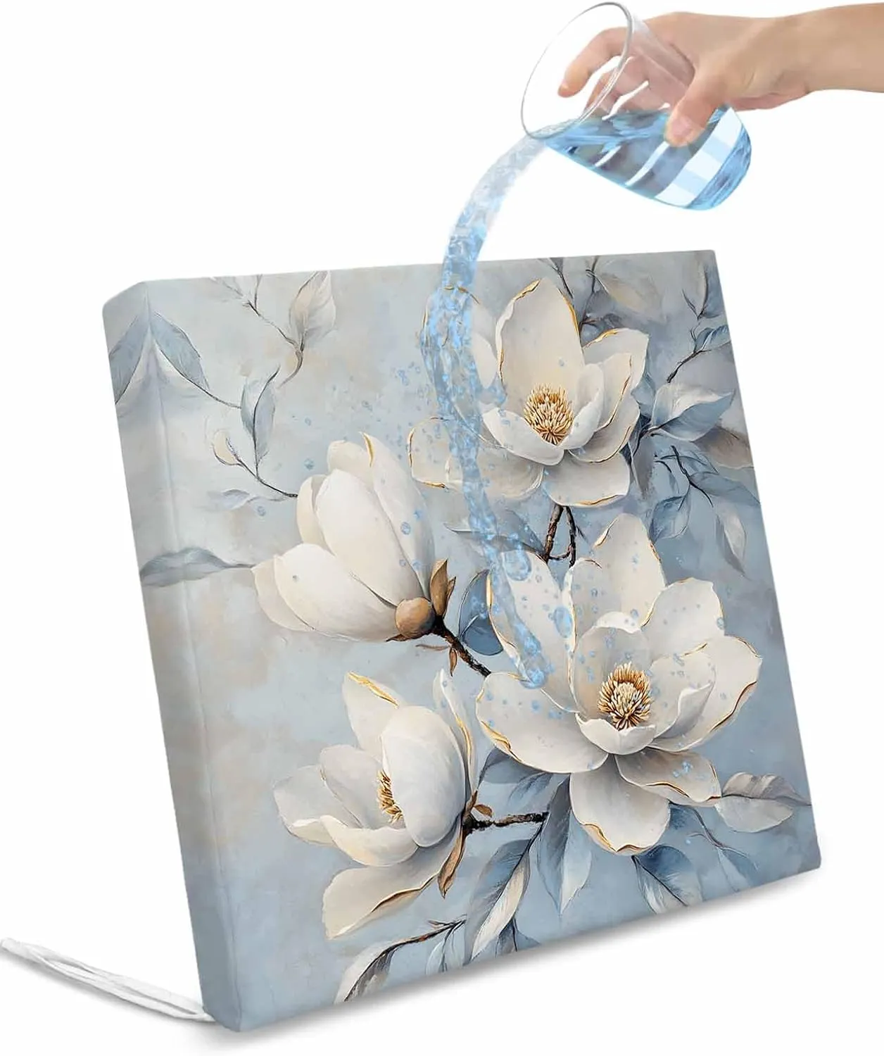 White Floral Outdoor Cushion Chair Cover Set of 4 - Waterproof Couch Seat Covers, Farmhouse Botanical Flowers Branches Patio Furniture Protector Cushions Slipcovers for Sofa/RV, 22"x20"x4"