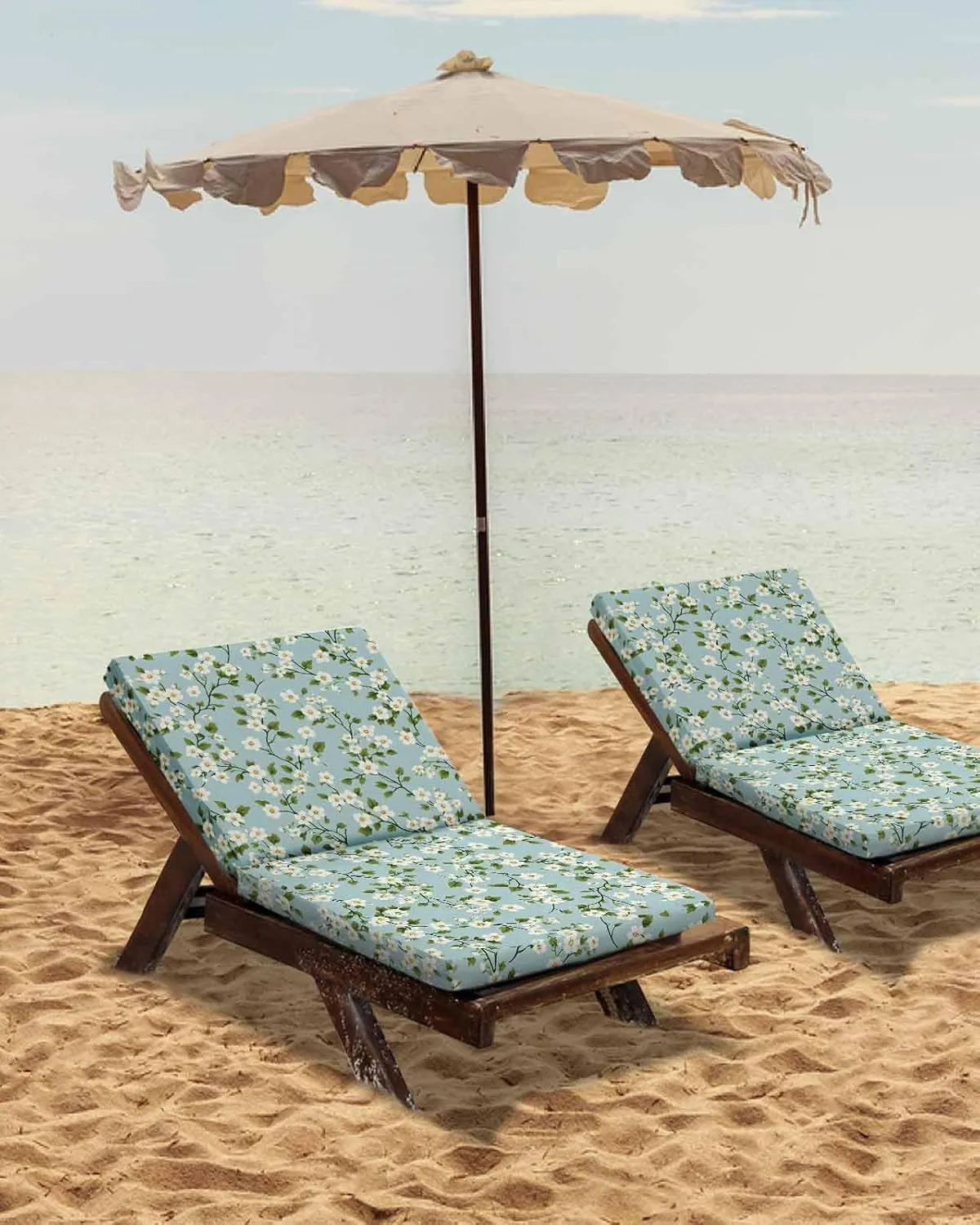 White Teal Spring Floral Outdoor Cushion Chair Cover Set of 2 - Waterproof Couch Seat Covers, Farmhouse Flowers Summer Botanical Patio Furniture Protector Cushions Slipcovers for Sofa/RV, 22"x20"x4"