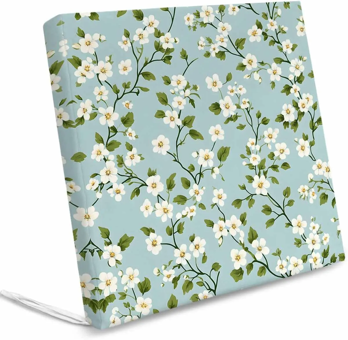 White Teal Spring Floral Outdoor Cushion Chair Cover Set of 2 - Waterproof Couch Seat Covers, Farmhouse Flowers Summer Botanical Patio Furniture Protector Cushions Slipcovers for Sofa/RV, 22"x20"x4"