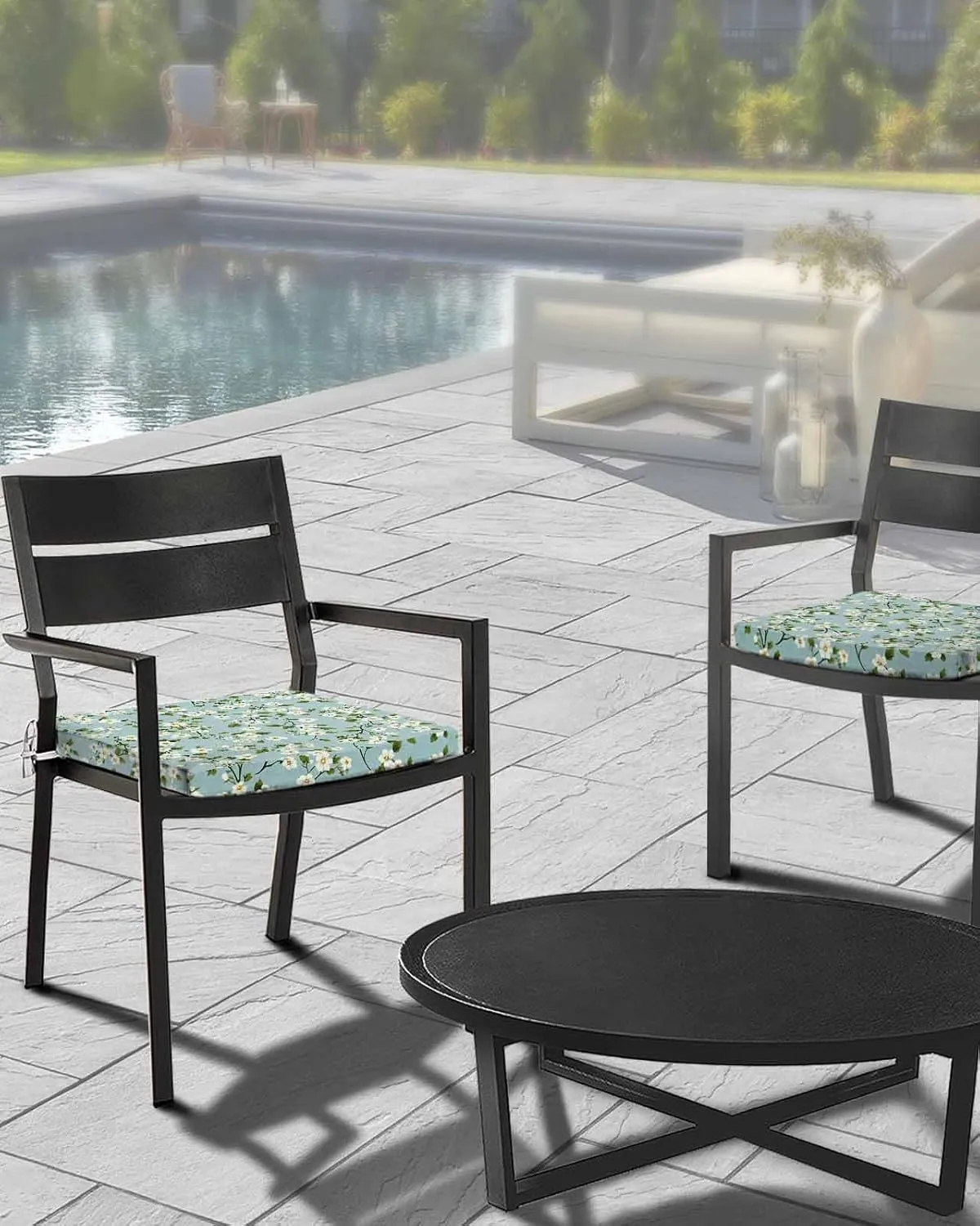 White Teal Spring Floral Outdoor Cushion Chair Cover Set of 2 - Waterproof Couch Seat Covers, Farmhouse Flowers Summer Botanical Patio Furniture Protector Cushions Slipcovers for Sofa/RV, 22"x20"x4"