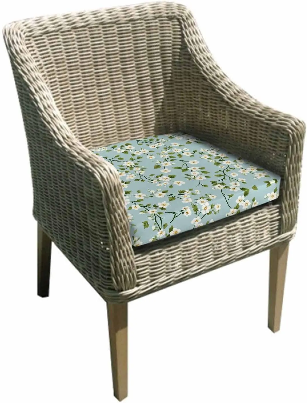 White Teal Spring Floral Outdoor Cushion Chair Cover Set of 2 - Waterproof Couch Seat Covers, Farmhouse Flowers Summer Botanical Patio Furniture Protector Cushions Slipcovers for Sofa/RV, 22"x20"x4"