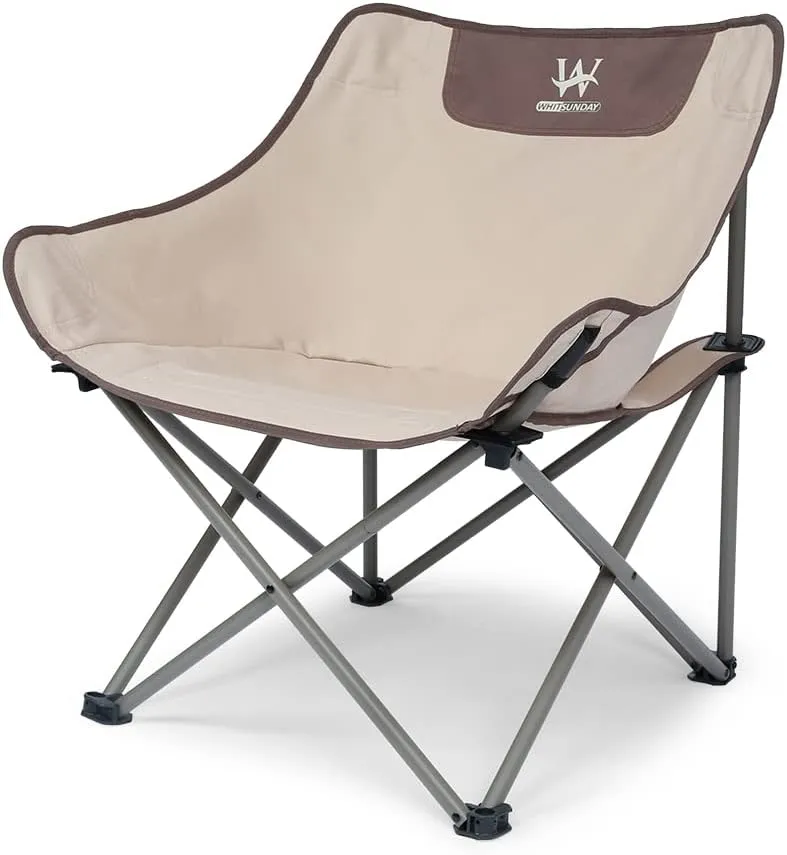 Whitsunday Outdoor Foldable Camping Chair with Built-in Side Pocket (1, Ivory)