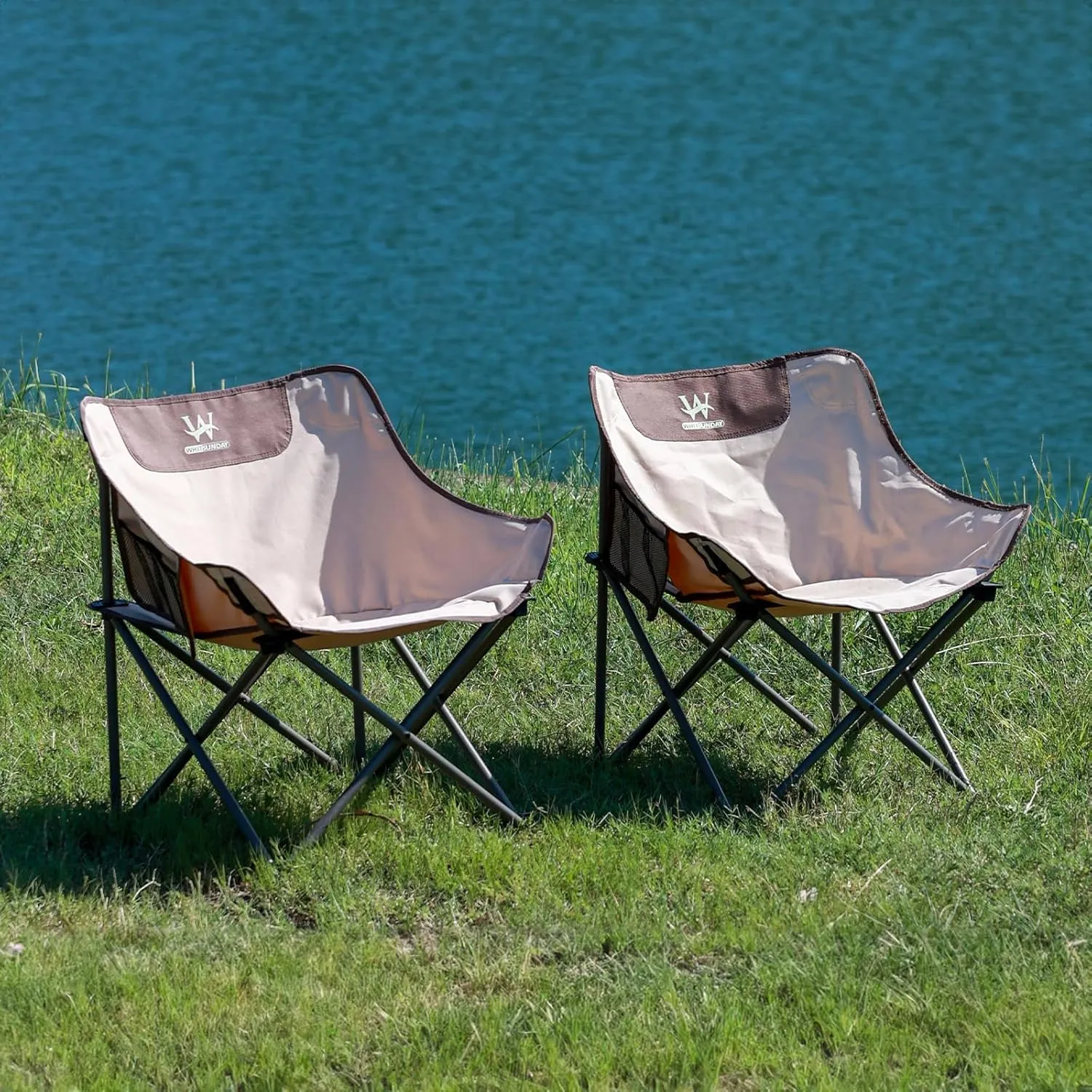 Whitsunday Outdoor Foldable Camping Chair with Built-in Side Pocket (1, Ivory)