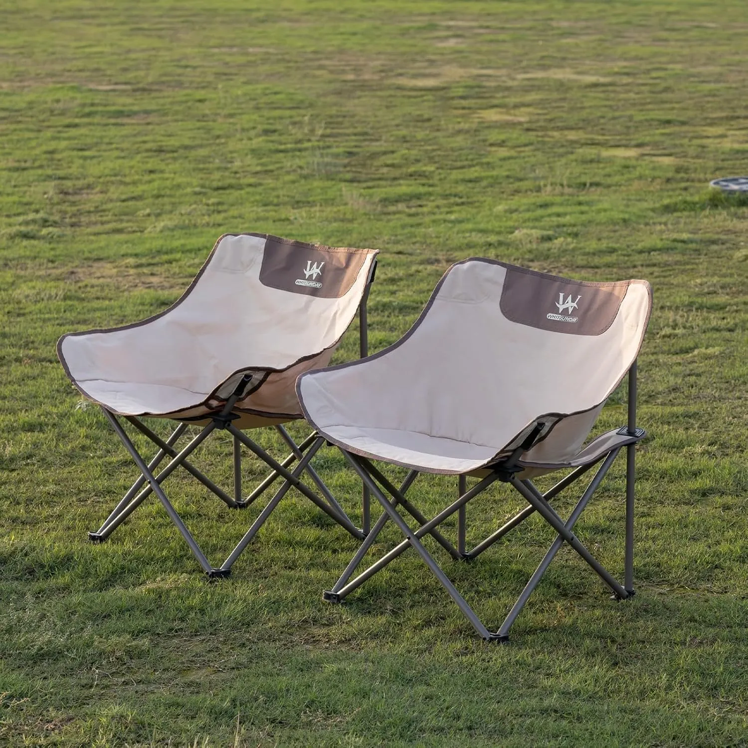 Whitsunday Outdoor Foldable Camping Chair with Built-in Side Pocket (1, Ivory)