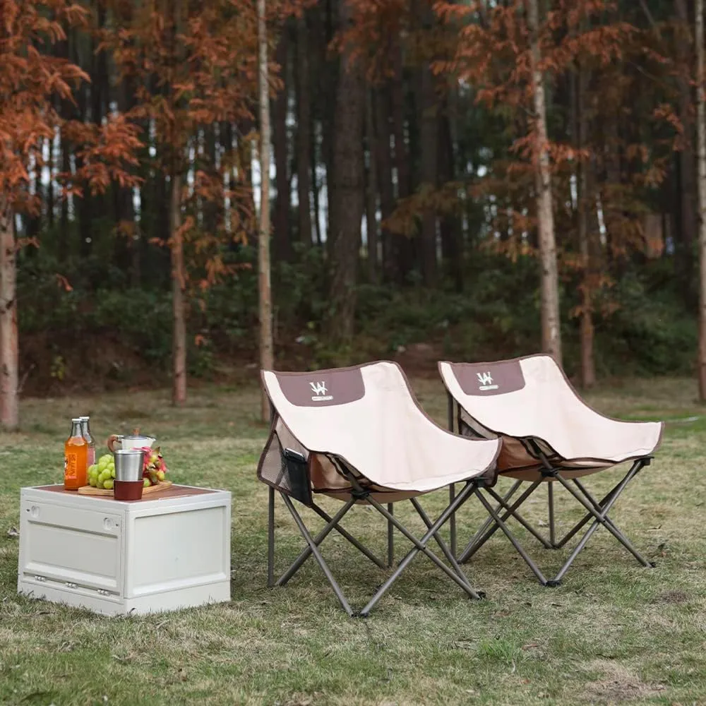 Whitsunday Outdoor Foldable Camping Chair with Built-in Side Pocket (1, Ivory)
