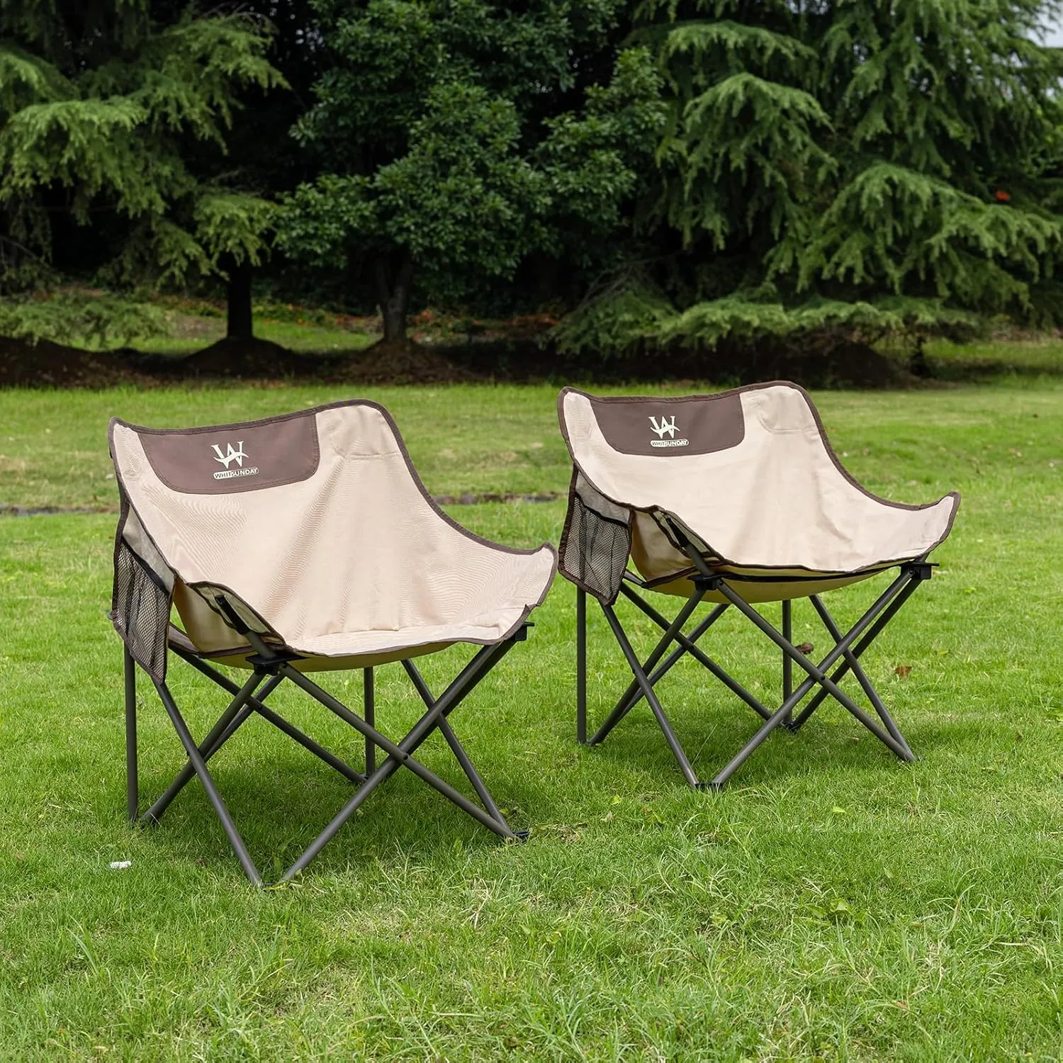 Whitsunday Outdoor Foldable Camping Chair with Built-in Side Pocket (1, Ivory)