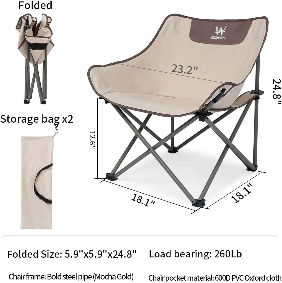Whitsunday Outdoor Foldable Camping Chair with Built-in Side Pocket (1, Ivory)
