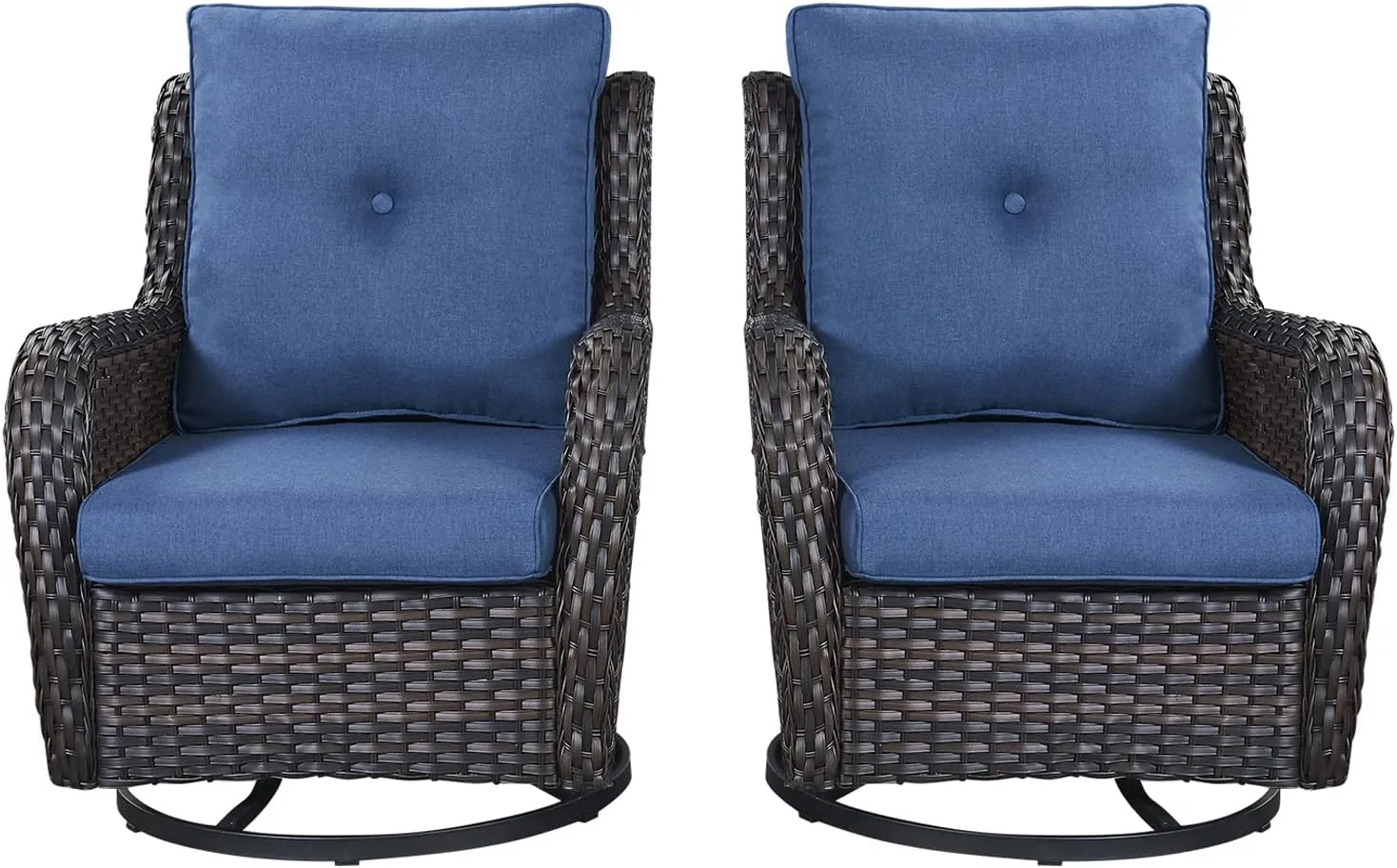 Wicker Rocking Chair Swivel Chairs - 2 Piece Rocker Patio Chairs Set Rattan Rocking Chair for Outdoor Porch Deck Garden Backyard (Brown/Blue)