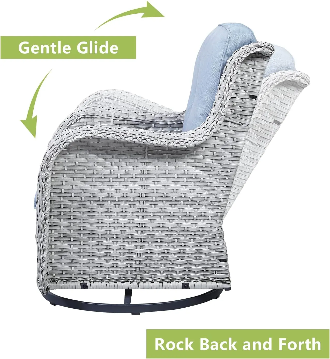 Wicker Rocking Chair Swivel Chairs - 2 Piece Rocker Patio Chairs Set Rattan Rocking Chair for Outdoor Porch Deck Garden Backyard(Light Grey/Sky Blue)