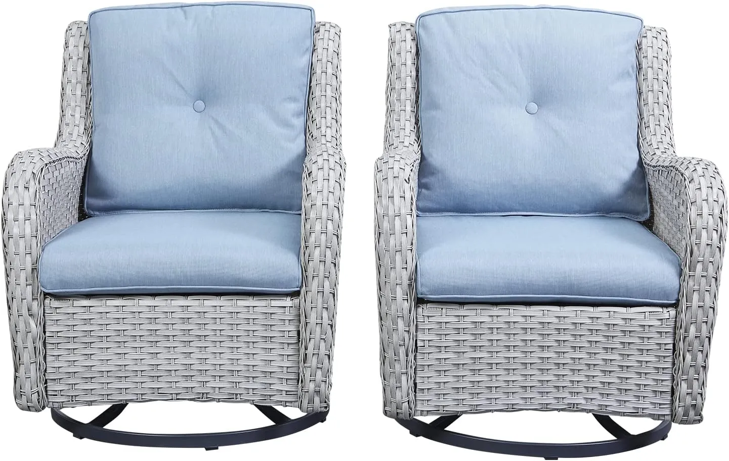 Wicker Rocking Chair Swivel Chairs - 2 Piece Rocker Patio Chairs Set Rattan Rocking Chair for Outdoor Porch Deck Garden Backyard(Light Grey/Sky Blue)