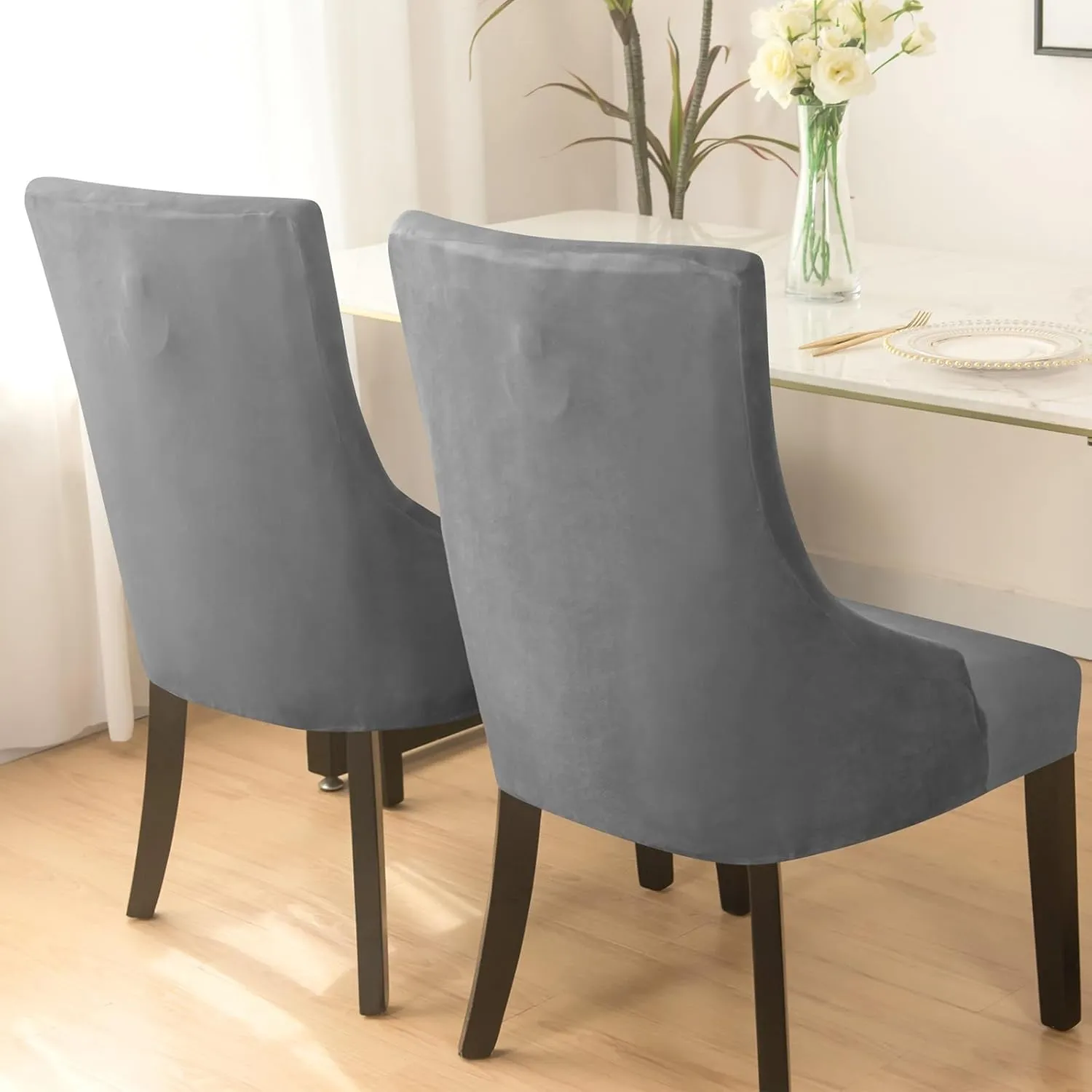 Wingback Side Chair Cover Slipcover Velvet Stretch Arm Chair Protector Accent Chair Cover Slipcover Washable Upholstered Arm Dining Chair Covers for Dining Living Room Banquet Decor(Dark Grey,4PCS)
