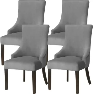 Wingback Side Chair Cover Slipcover Velvet Stretch Arm Chair Protector Accent Chair Cover Slipcover Washable Upholstered Arm Dining Chair Covers for Dining Living Room Banquet Decor(Dark Grey,4PCS)