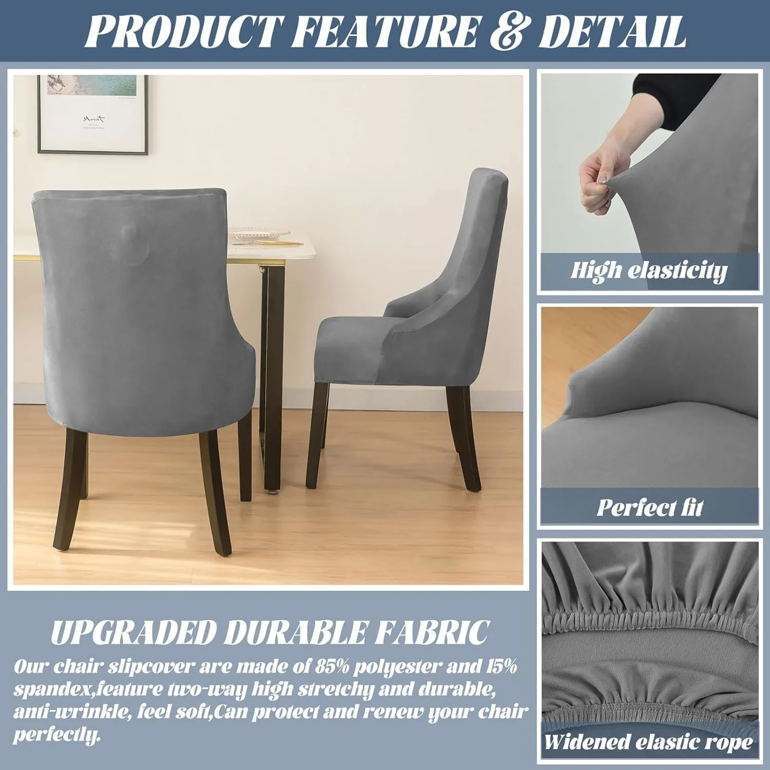 Wingback Side Chair Cover Slipcover Velvet Stretch Arm Chair Protector Accent Chair Cover Slipcover Washable Upholstered Arm Dining Chair Covers for Dining Living Room Banquet Decor(Dark Grey,4PCS)