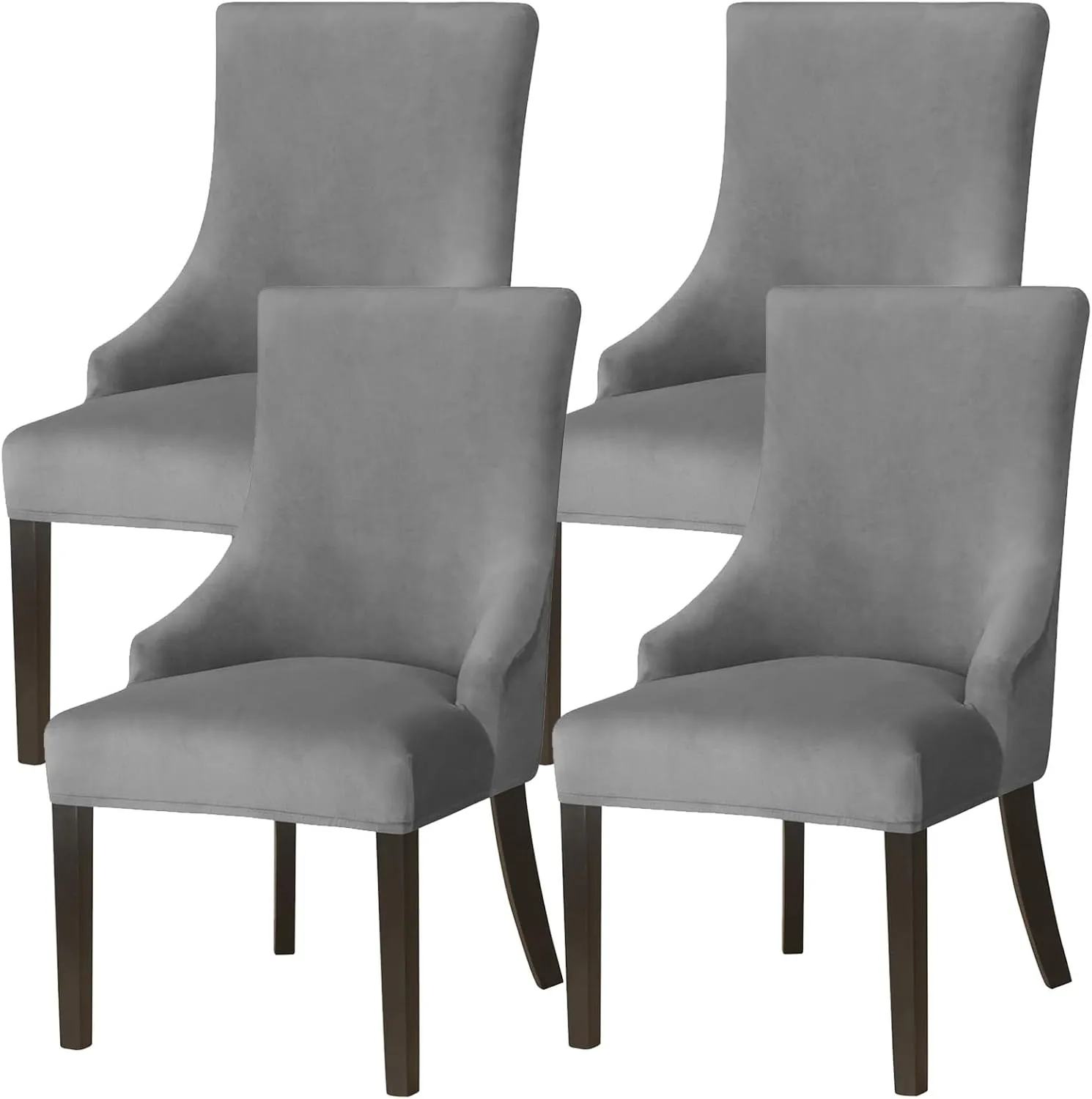 Wingback Side Chair Cover Slipcover Velvet Stretch Arm Chair Protector Accent Chair Cover Slipcover Washable Upholstered Arm Dining Chair Covers for Dining Living Room Banquet Decor(Dark Grey,4PCS)